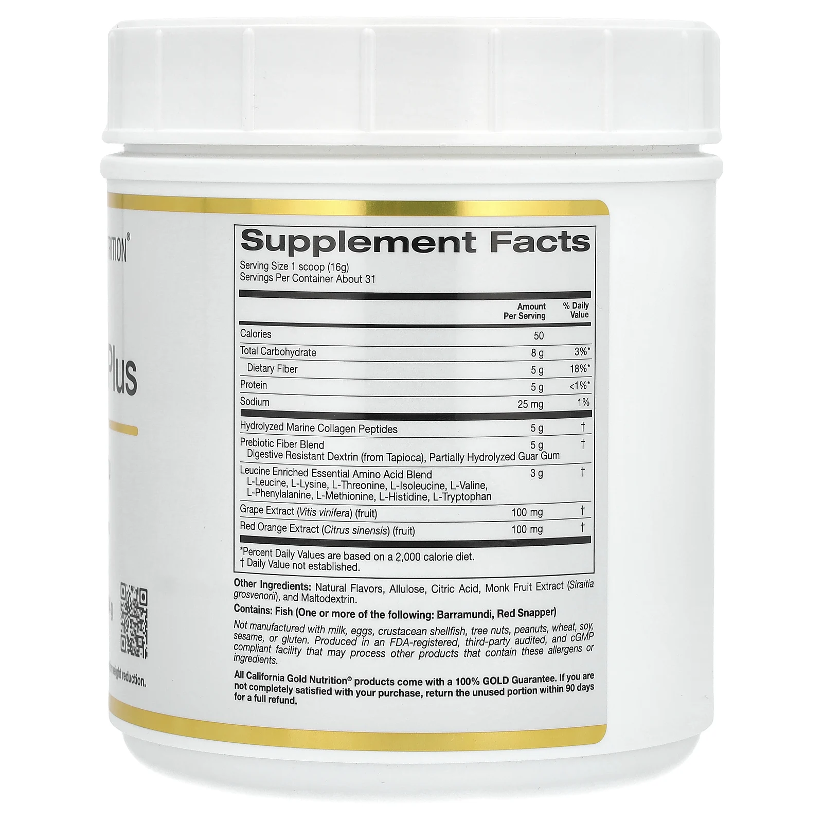 California Gold Nutrition, CollagenUp Plus, пептиды гидролизованного морского коллагена с клетчаткой и незаменимыми аминокислотами, со вкусом арбуза и юдзу, 494 г (1,09 фунта)