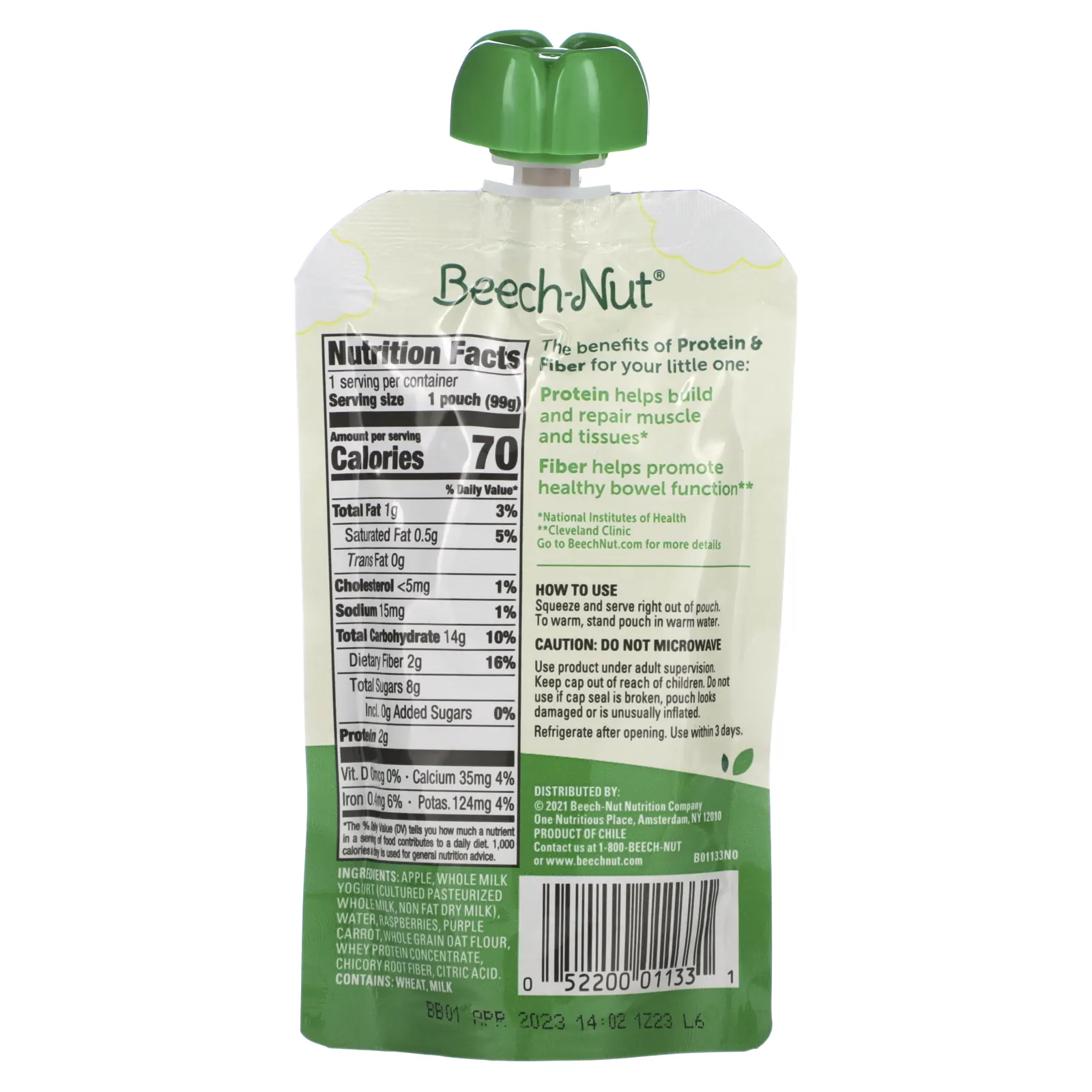 Beech-Nut, Фрукты, овощи, смесь йогурта и злаков, белок и клетчатка, от 12 месяцев, яблоко, йогурт, малина, фиолетовая морковь и овес, 99 г (3,5 унции)