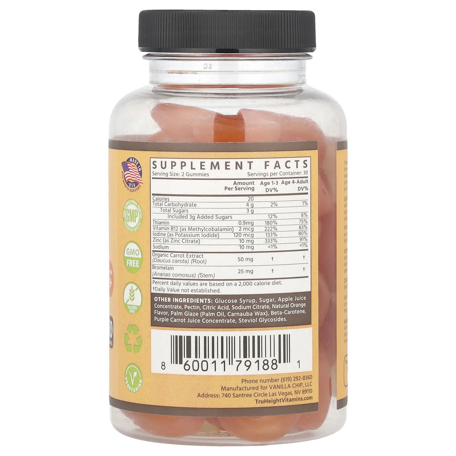 TruHeight, Kids, мультивитаминные жевательные мармеладки, для детей от 2 лет, 60 жевательных таблеток