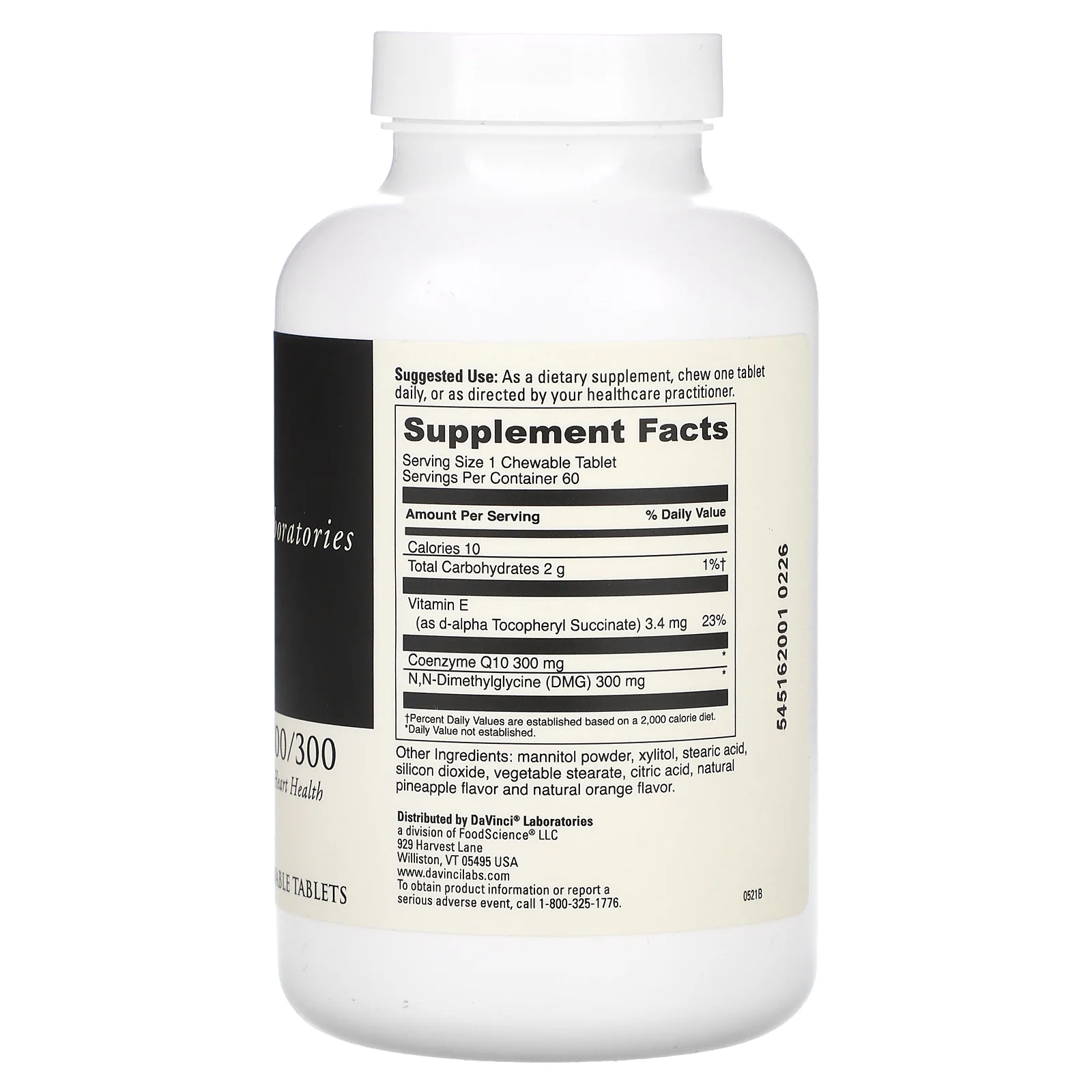 DaVinci Laboratories of Vermont, CoQ10-DMG, апельсин, 60 жевательных таблеток