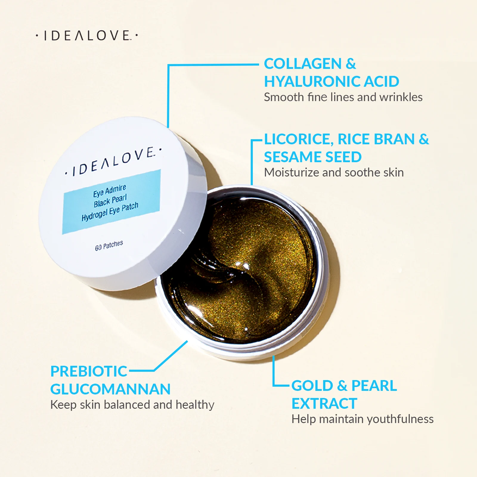 Idealove, Гидрогелевые патчи для глаз с черным жемчугом Eye Admire, 60 патчей