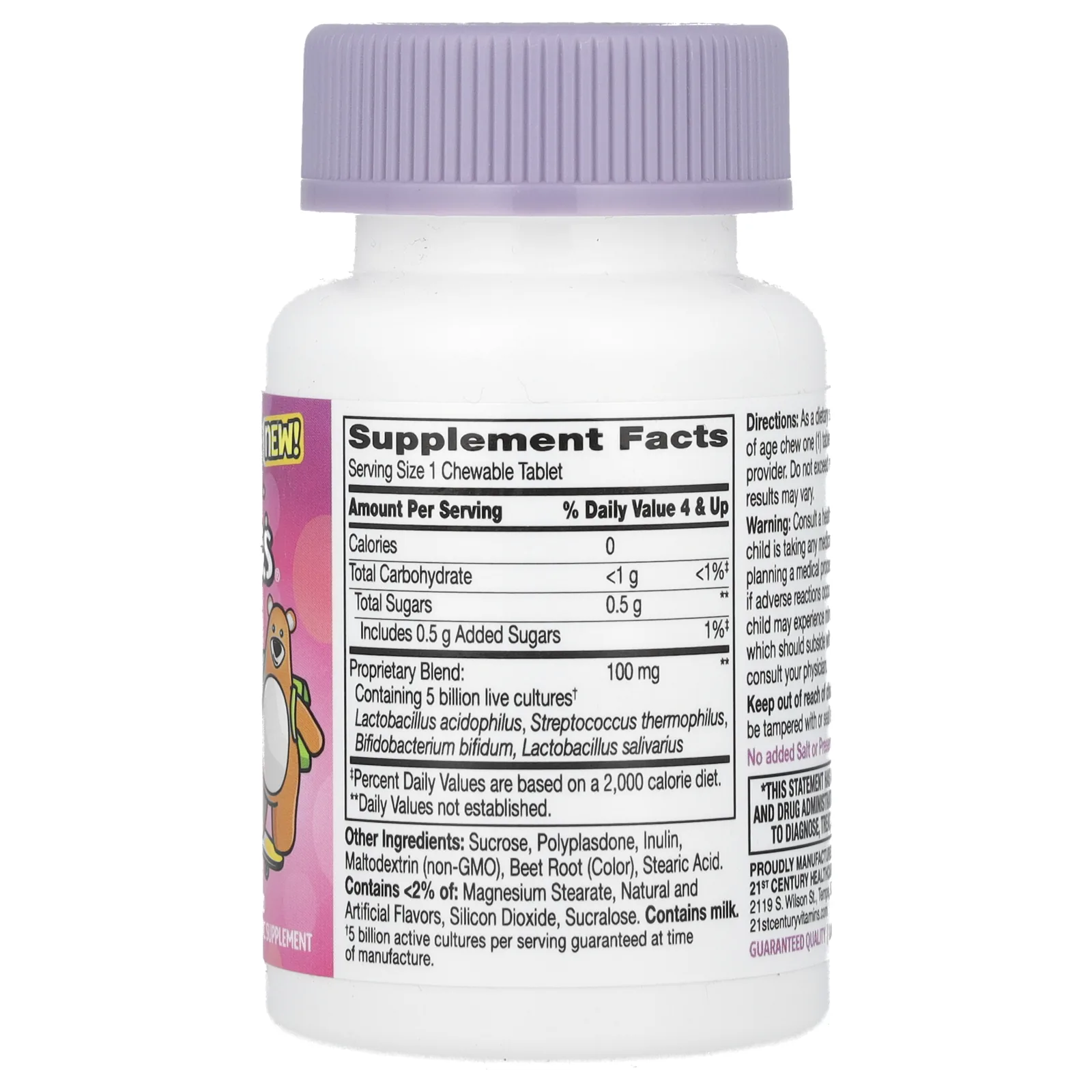 21st Century, Zoo Friends, жевательный пробиотик для детей от 4 лет, фруктовый пунш, 30 жевательных таблеток