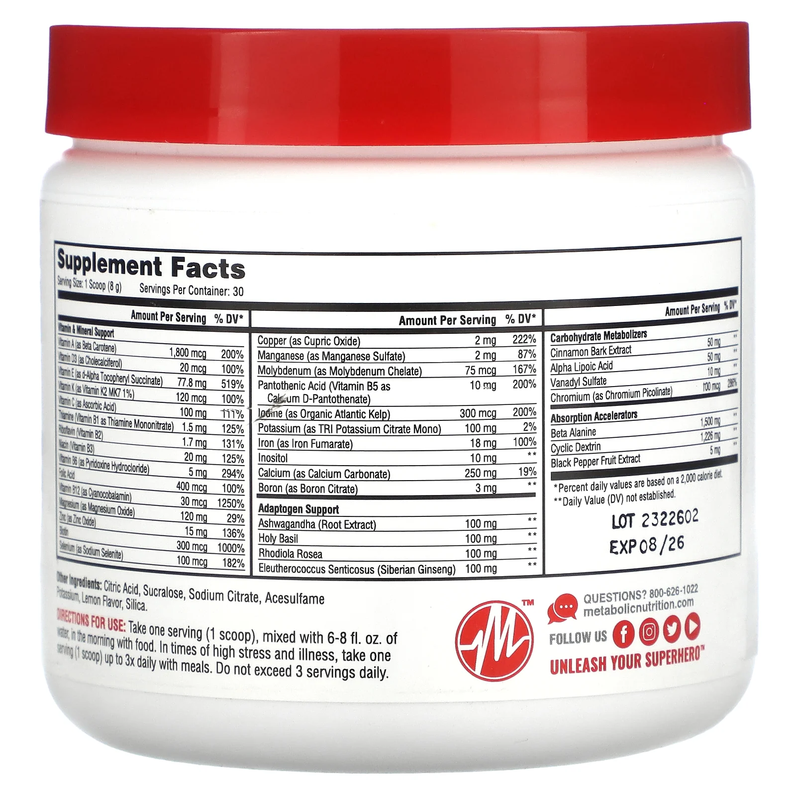 Metabolic Nutrition, VitaGen, лимонад, 240 г (8,47 унции)