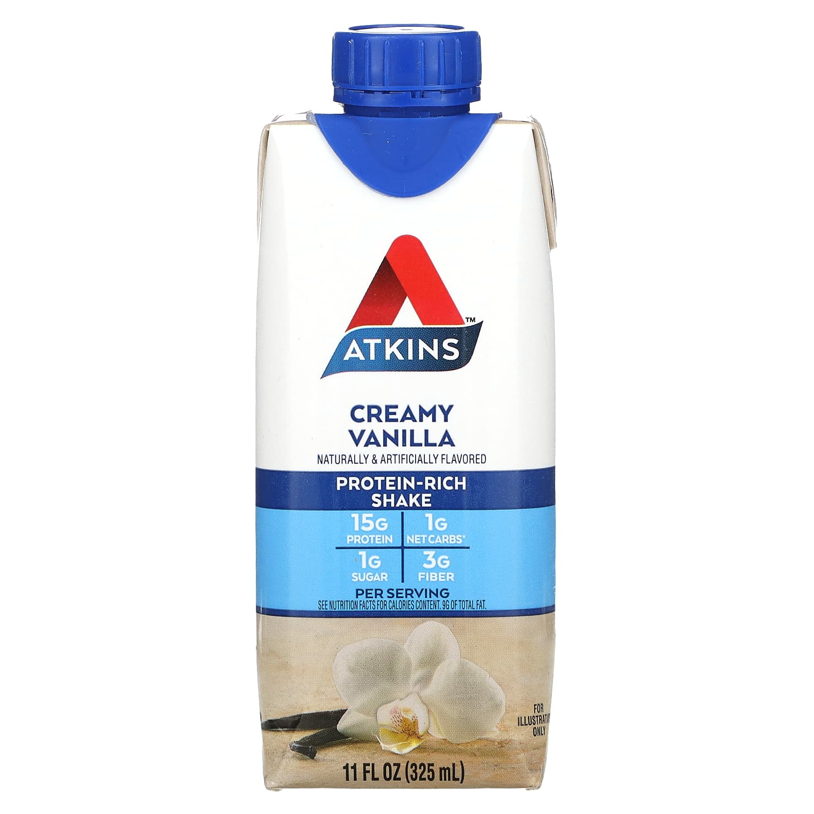 Atkins, Насыщенный протеином коктейль, кремовая ваниль, 4 коктейля, по 325 мл (11 жидк. Унций)
