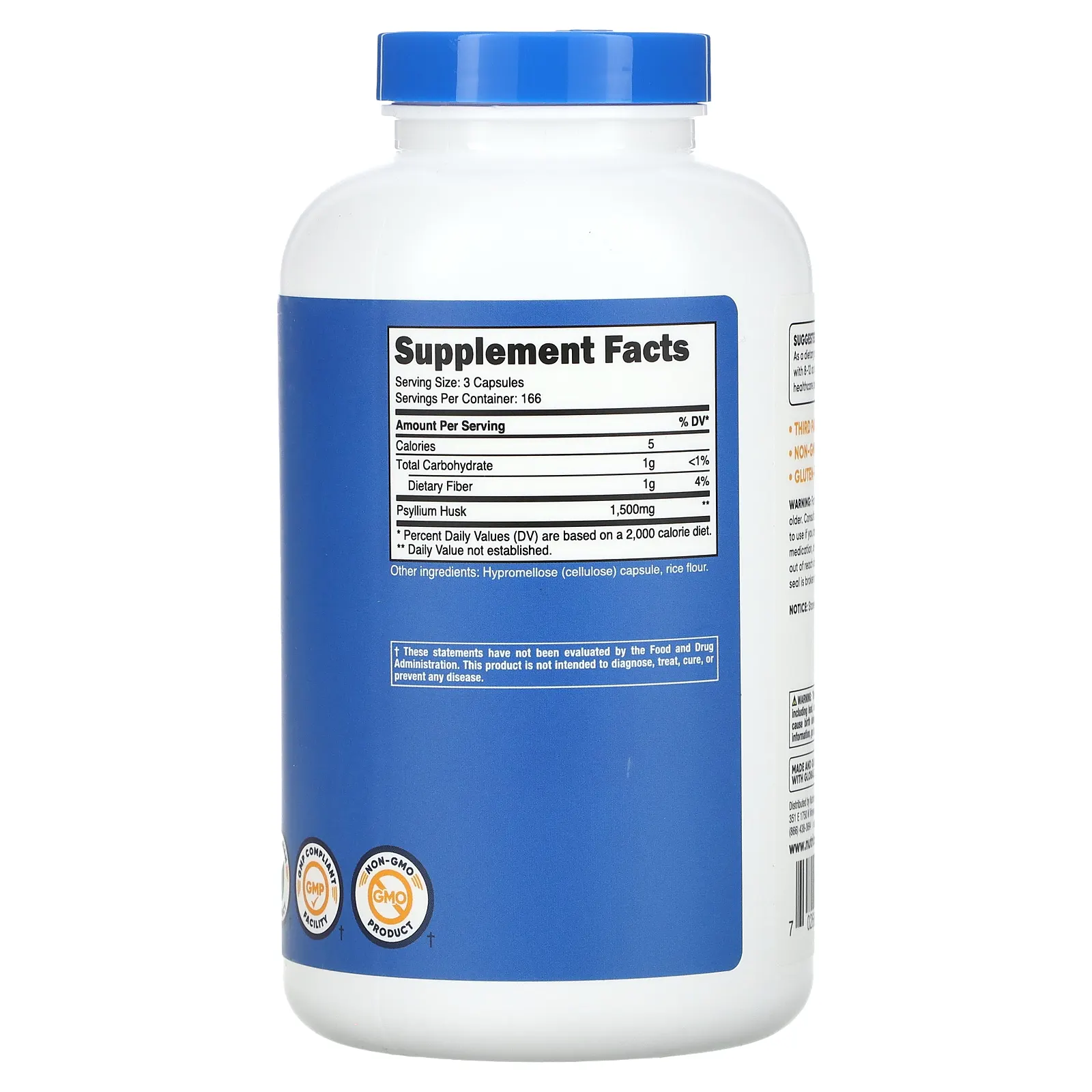 Nutricost, шелуха семян подорожника, 1500 мг, 500 капсул (500 мг в 1 капсуле)