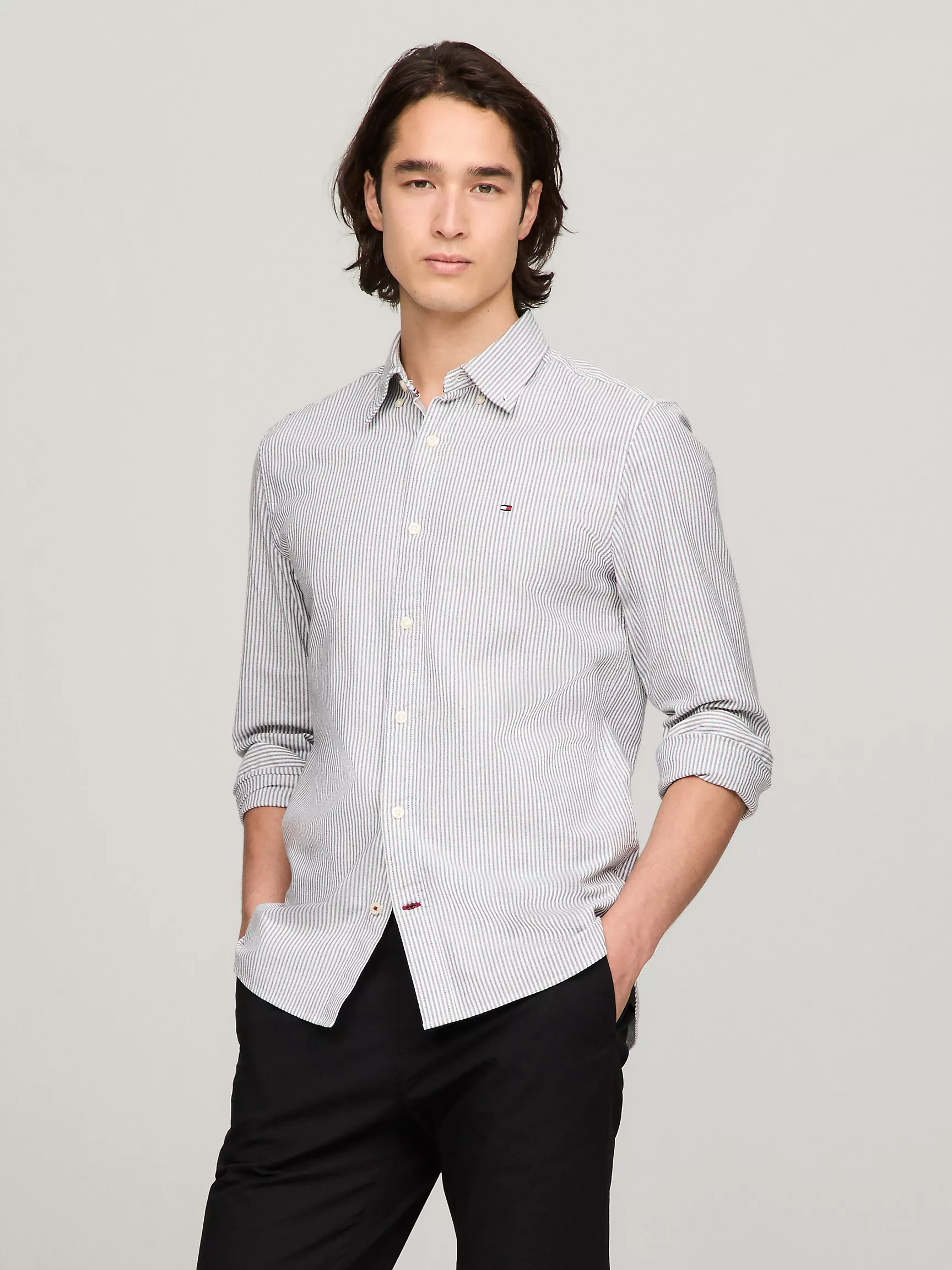 Мужская рубашка Tommy Hilfiger, Полосатая эластичная рубашка из оксфорда стандартного кроя