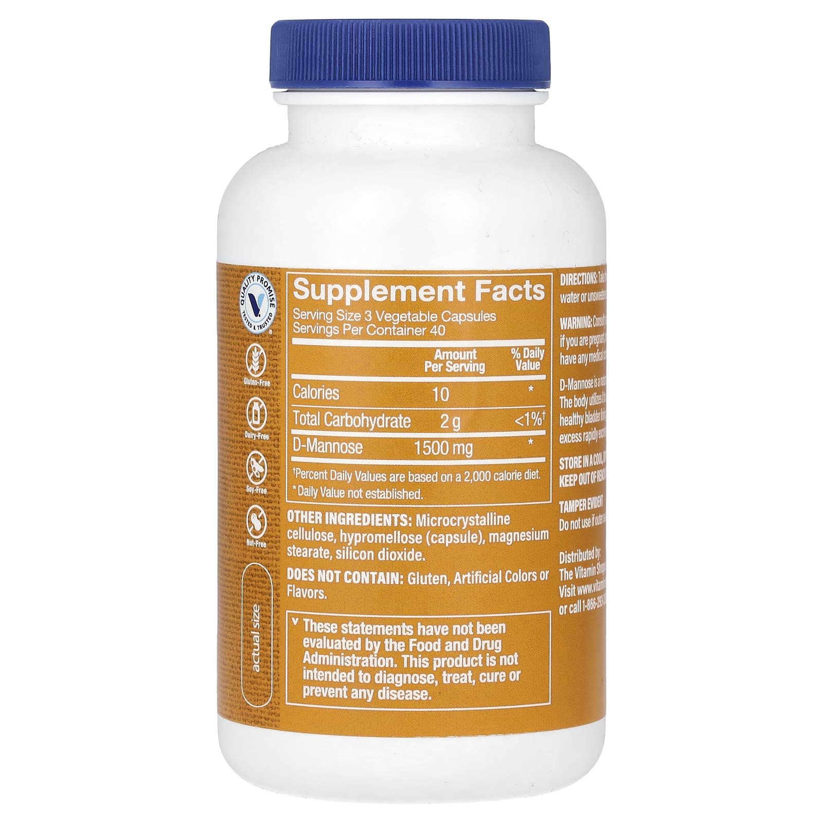 The Vitamin Shoppe, D-манноза, 1500 мг, 120 растительных капсул (500 мг в 1 капсуле)