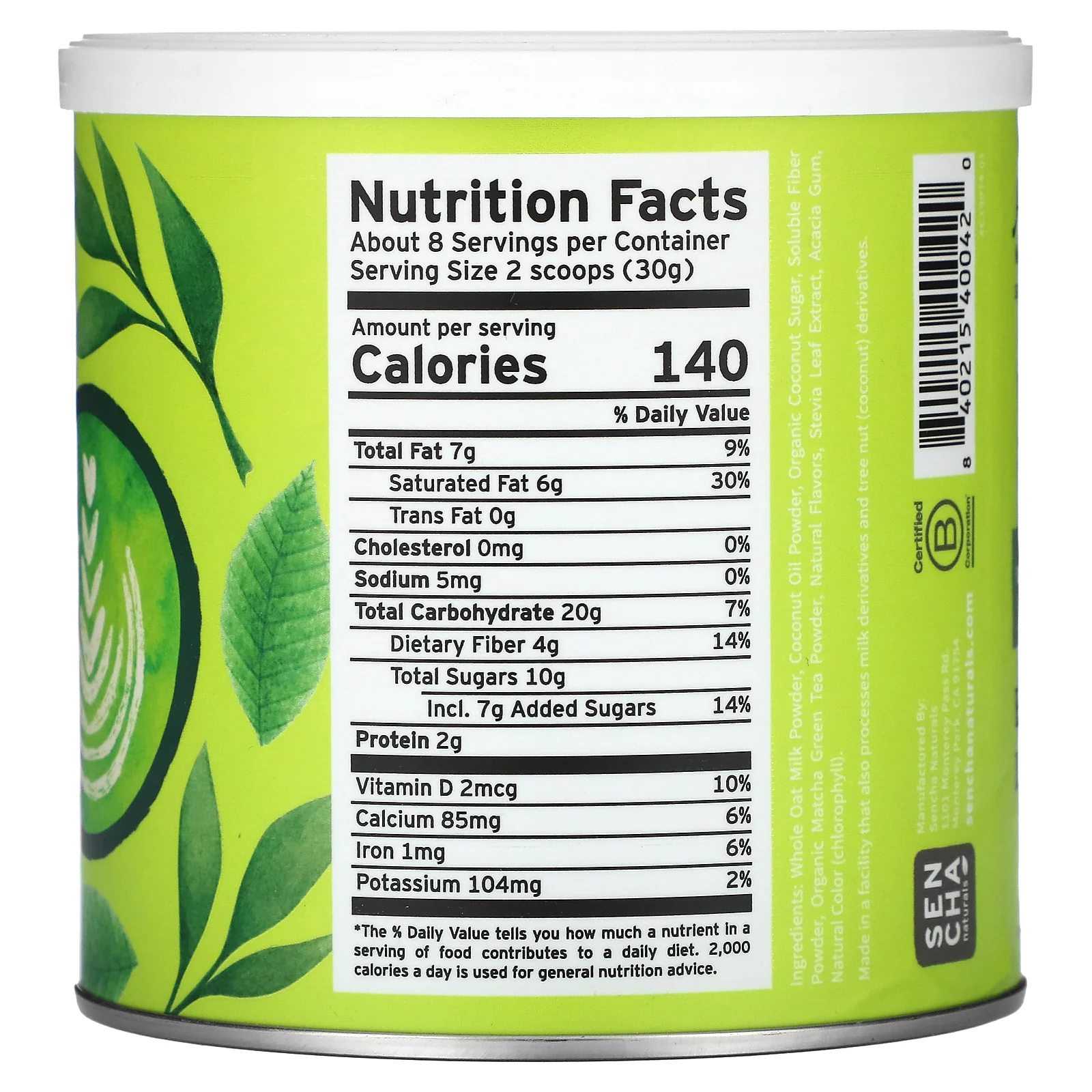 Sencha Naturals, Овсяное молоко, латте с матча, Cafe Original, 241 г (8,5 унции)