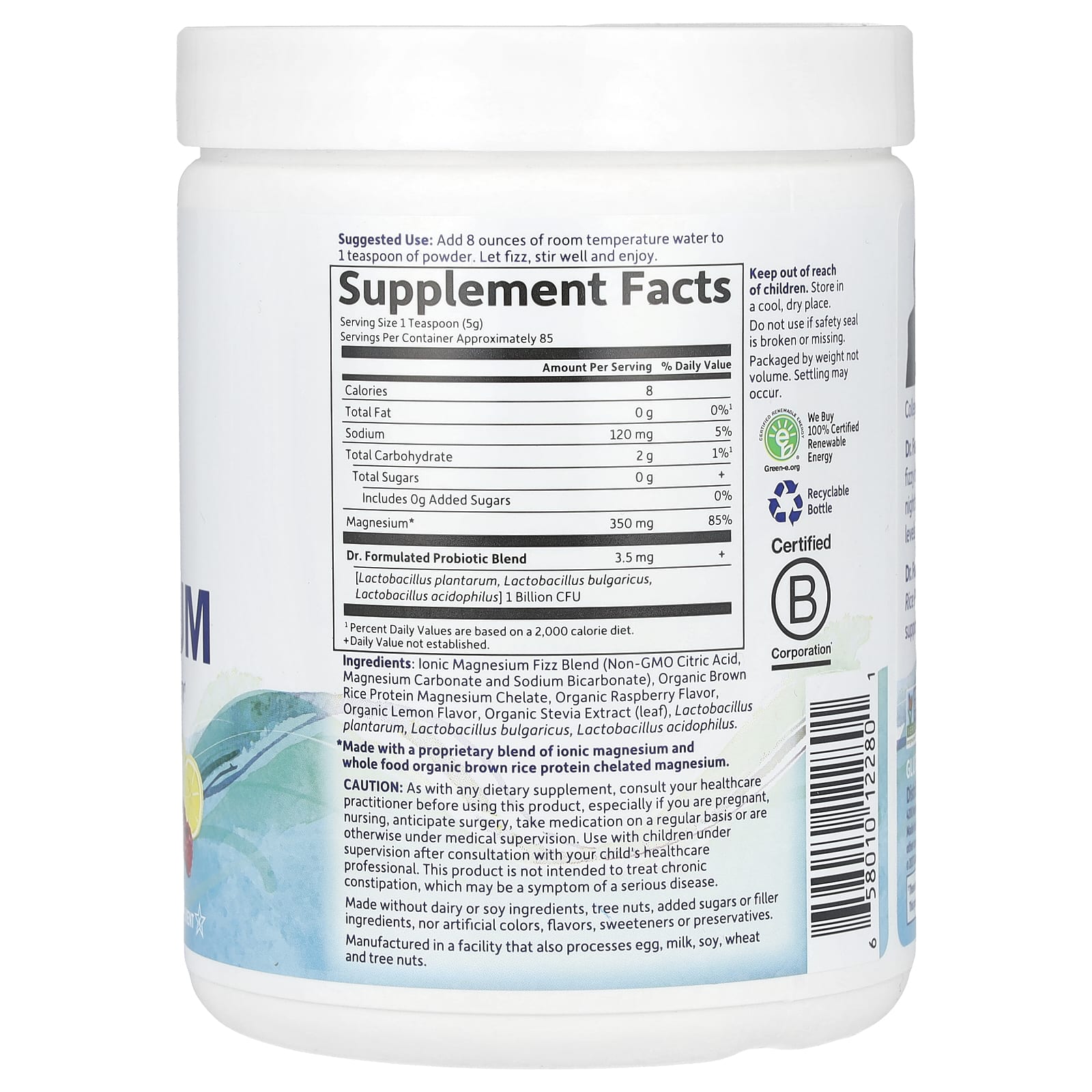 Garden of Life, Компанией Dr. Formulated, цельнопищевой магний, со вкусом малины и лимона, 421,5 г (14,9 унции)