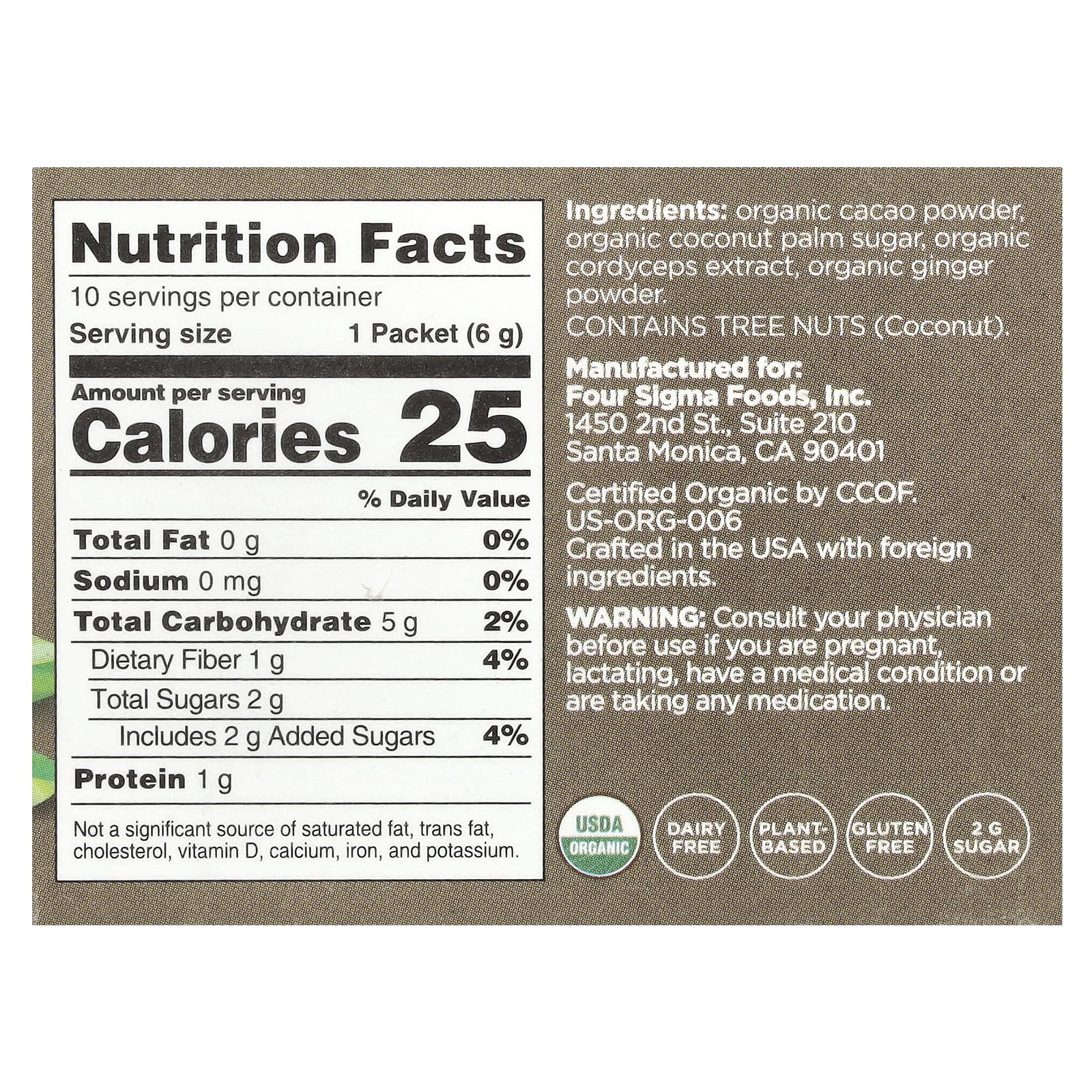 Four Sigmatic, Boost, органическая смесь для приготовления какао с грибом кордицепсом, 10 пакетиков по 6 г (0,21 унции)