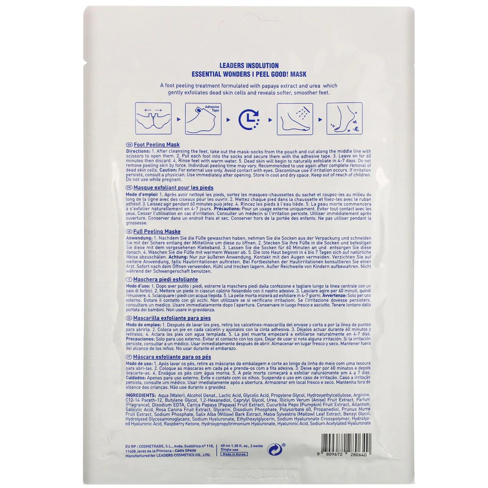 Leaders, Essential Wonders, I Peel Good! маска-пилинг для ног, 2 носочков, 40 мл (1,35 жидк. унции)