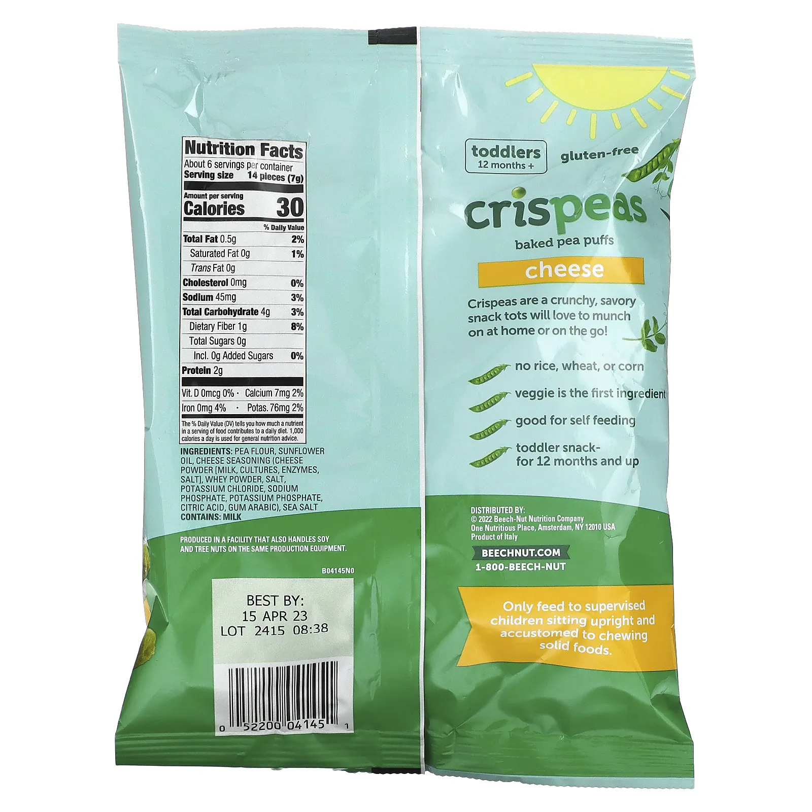 Beech-Nut, Crispeas, печеный горох, со вкусом сыра от 12 месяцев, 40 г (1,4 унции)