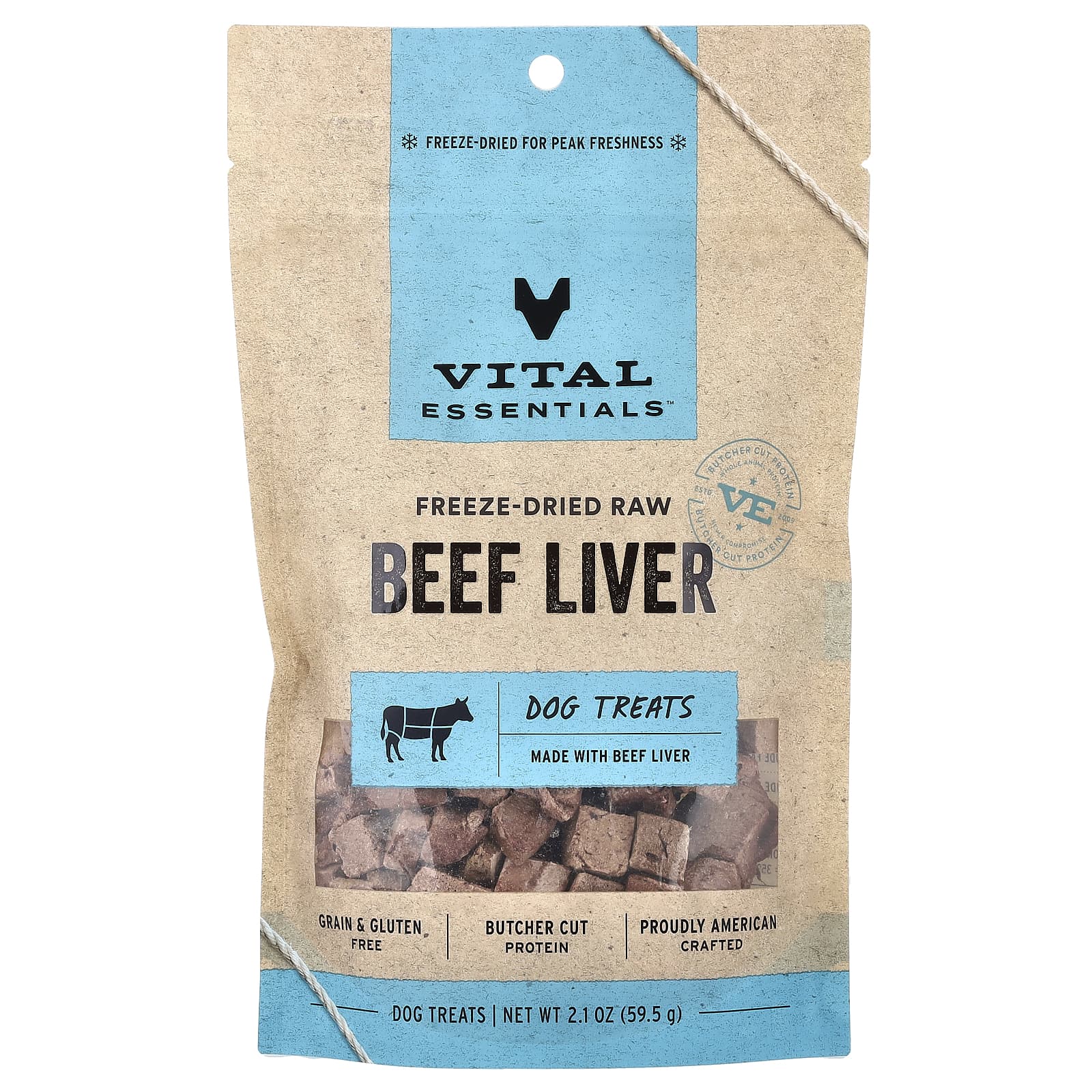 Vital Essentials, сублимированные лакомства для собак, со вкусом говяжьей печени, 59,5 г (2,1 унции)