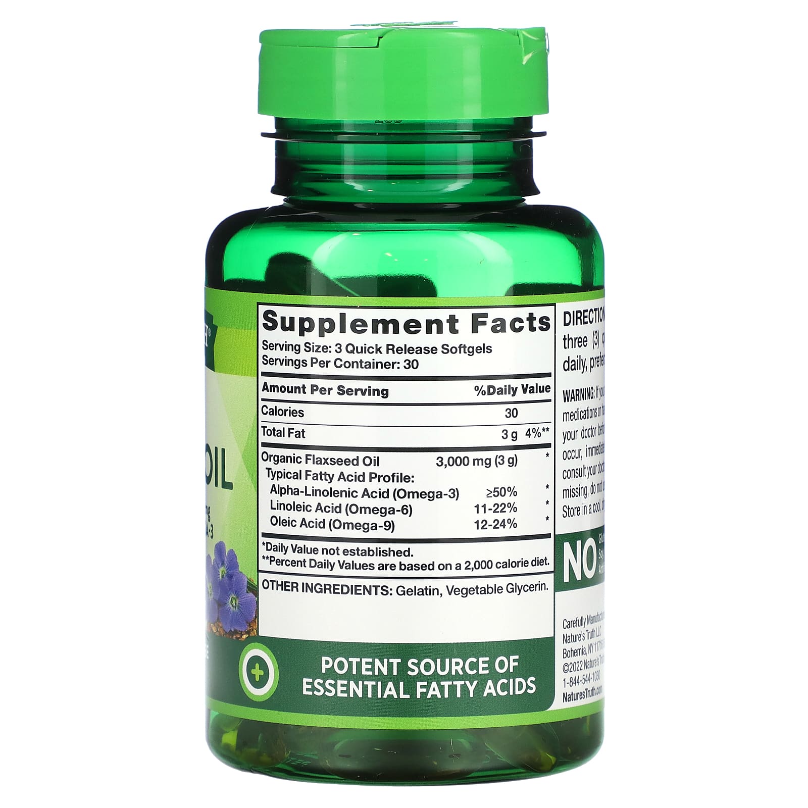 Nature's Truth, льняное масло, 3000 мг, 90 капсул с быстрым высвобождением (1000 мг в 1 капсуле)