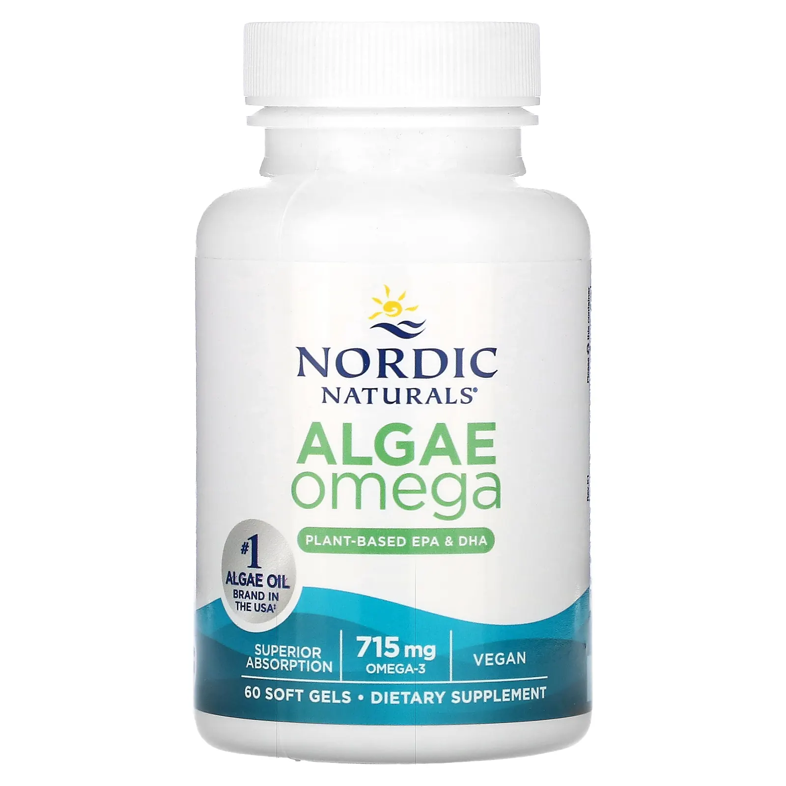 Nordic Naturals, Algae Omega, жирные водоросли, 715 мг, 60 капсул (357,5 мг в 1 капсуле)
