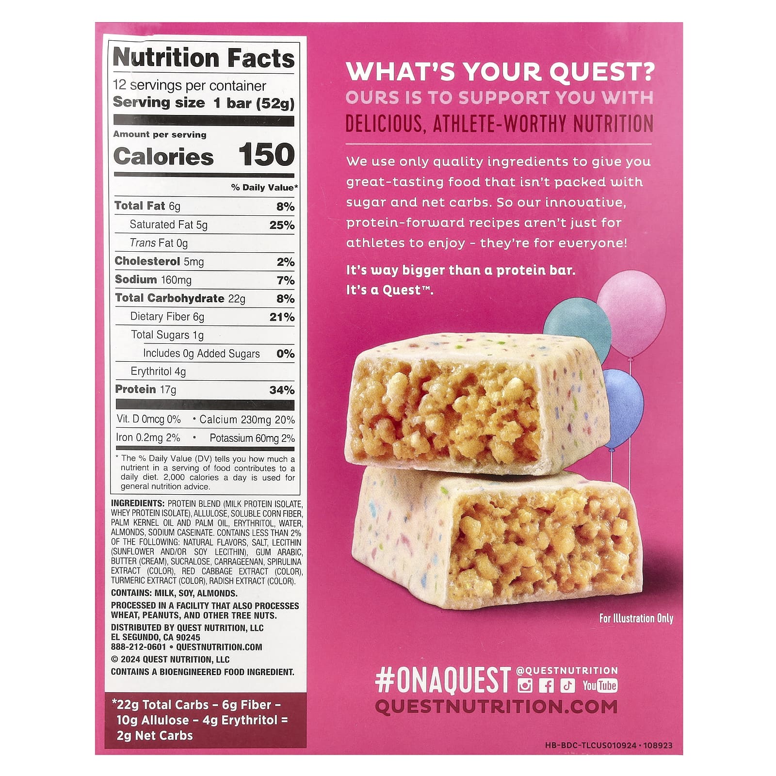 Quest Nutrition, Hero Protein Bar, хрустящий, праздничный торт, 12 батончиков, 52 г (1,83 унции)