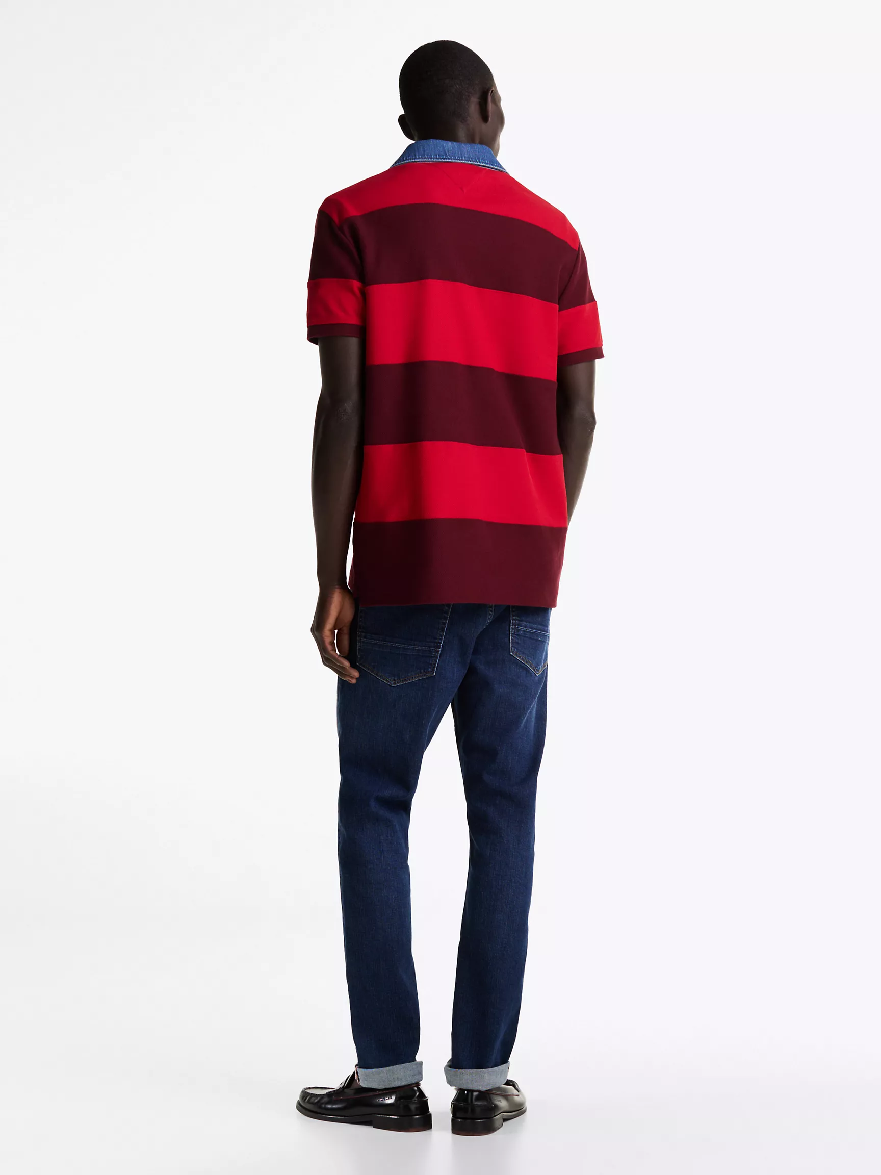 Мужское поло Tommy Hilfiger, Свободное регбийное поло с полосками и джинсовым воротником