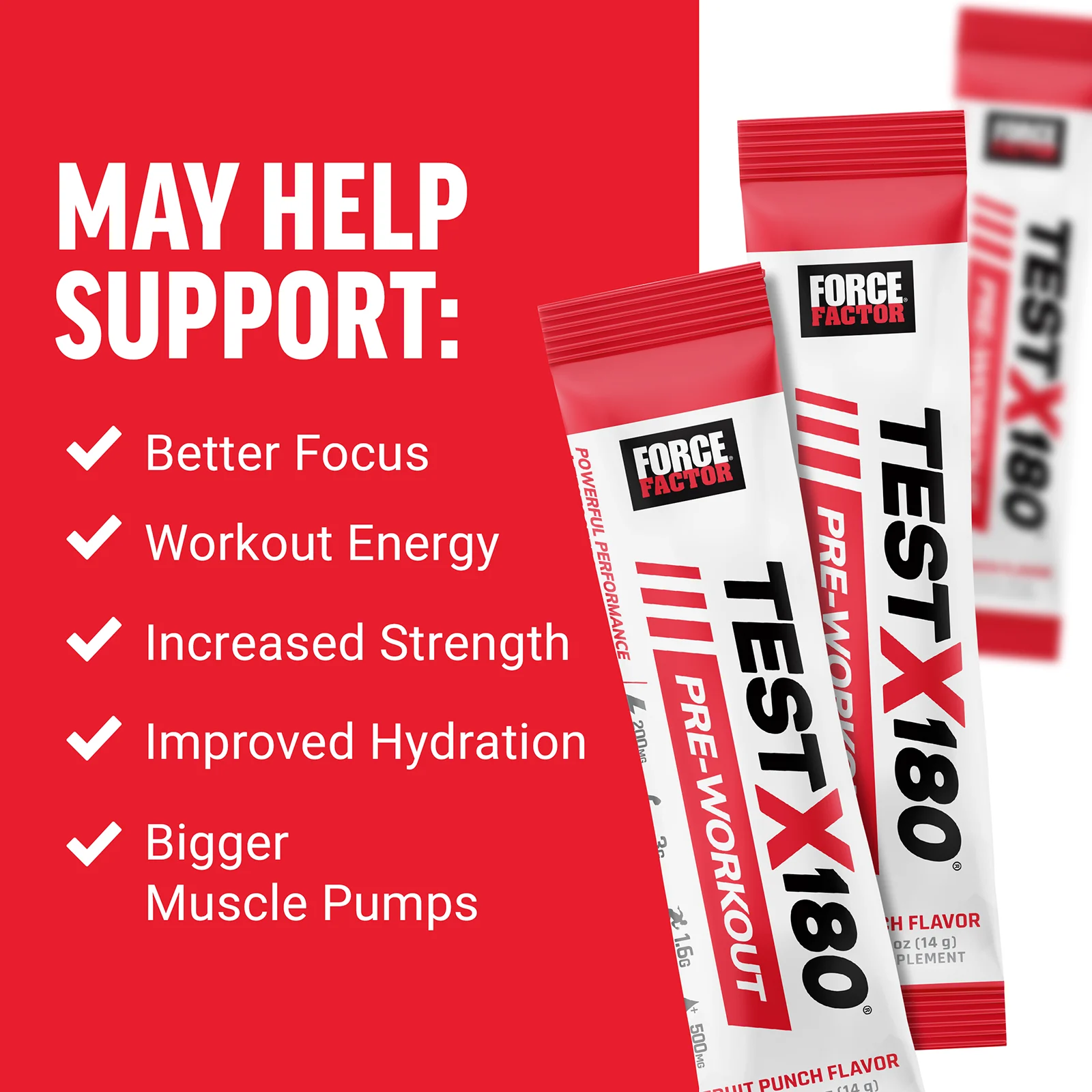 Force Factor, Test X180, предтренировочный комплекс, фруктовый пунш, 1 шт., 14 г (0,5 унции)