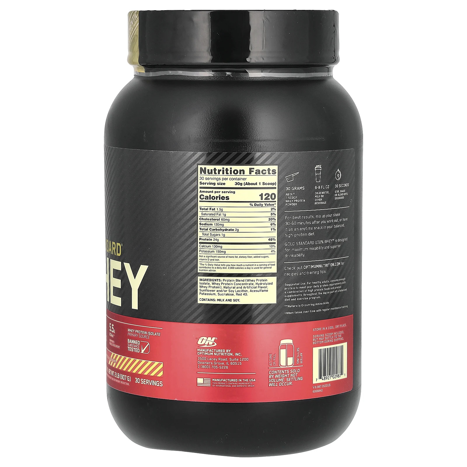 Optimum Nutrition, Gold Standard, 100 % Whey, банан с клубникой, 907 г (2 фунта)