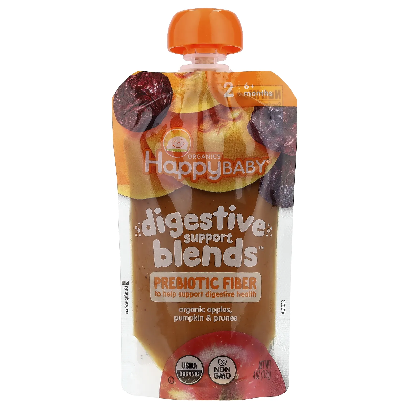 Happy Family Organics, Happy Baby®, смесь для поддержки пищеварения™, для детей от 6 месяцев, органические яблоки, тыква и чернослив, 113 г (4 унции)