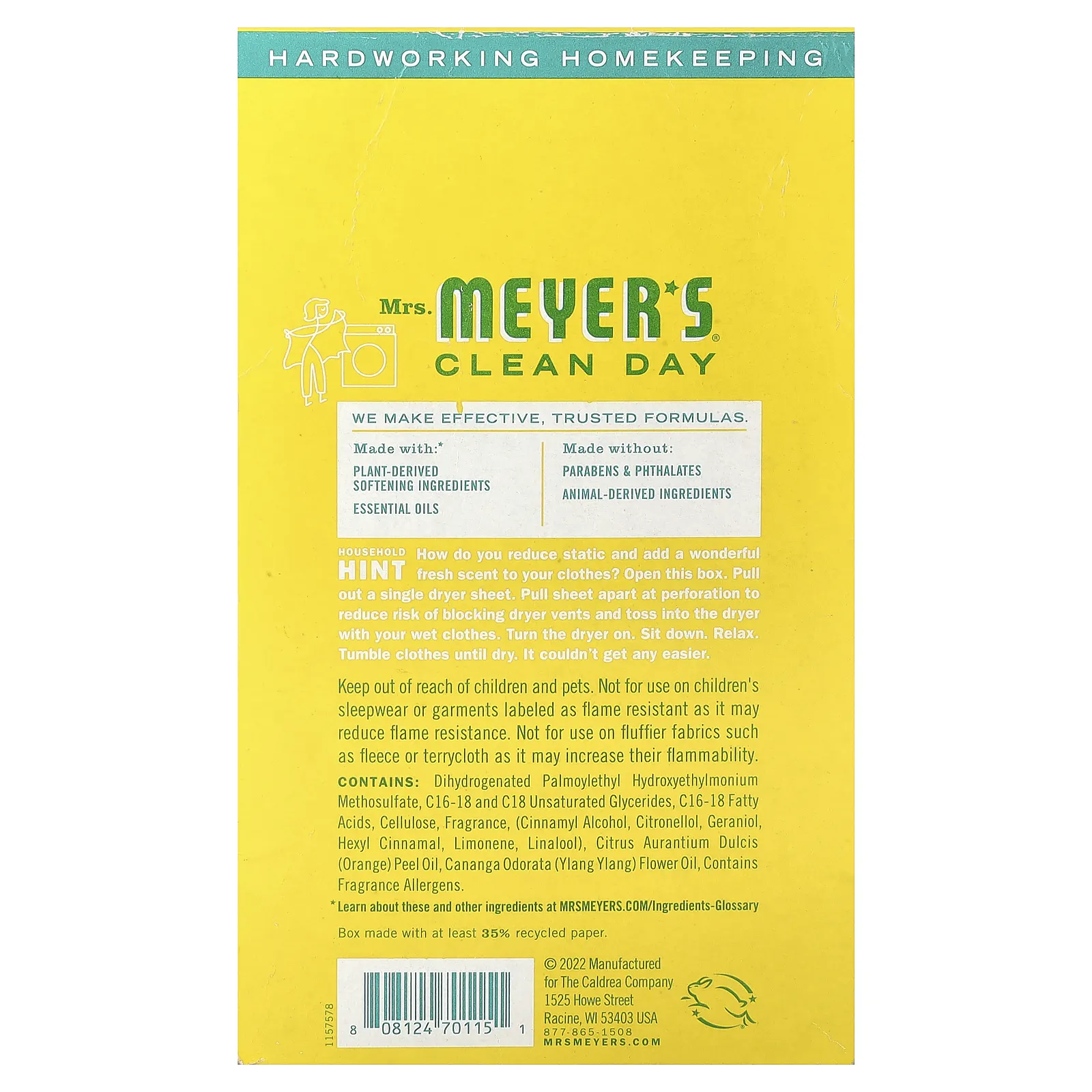 Mrs. Meyers Clean Day, салфетки для сушки волос, жимолость, 80 шт.