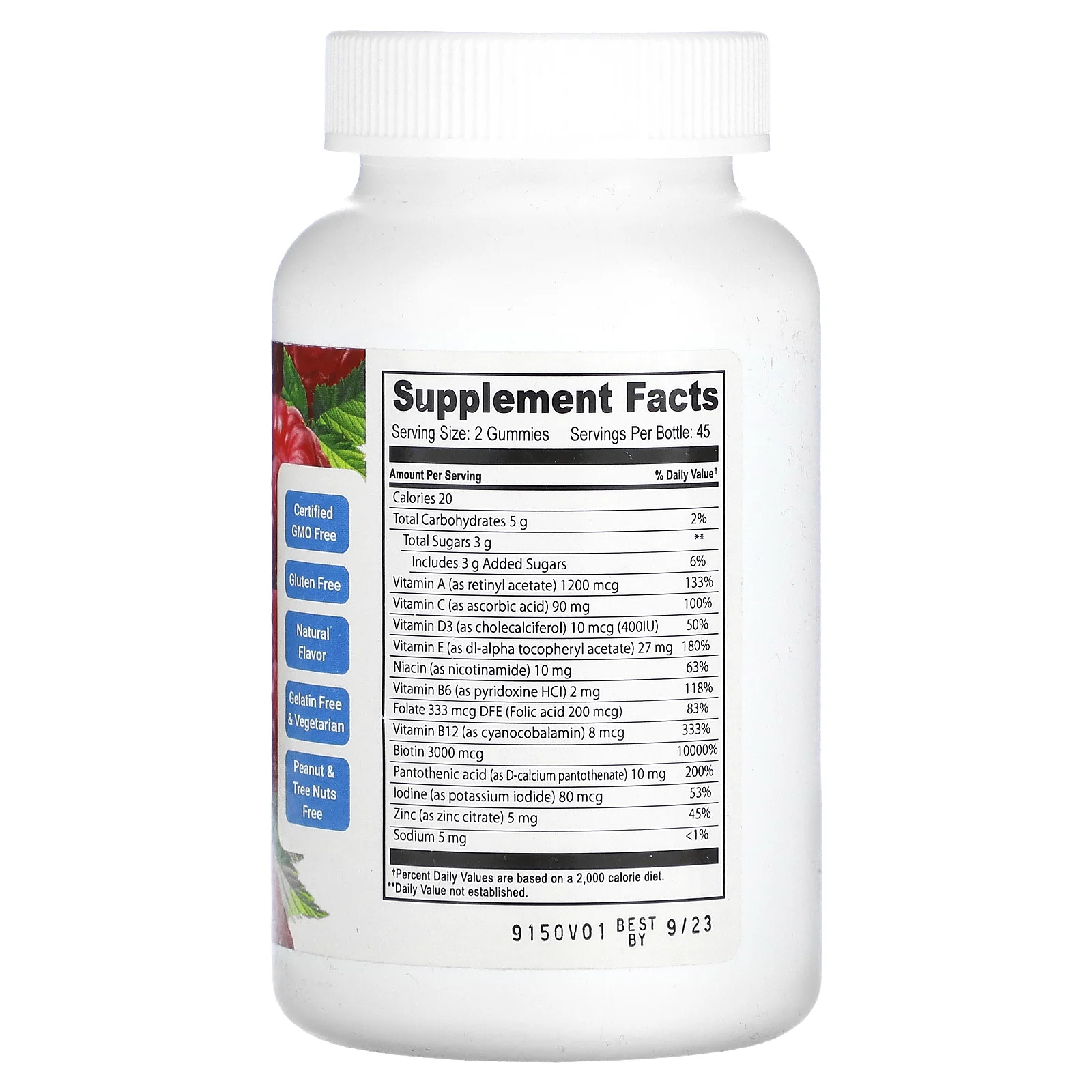 Doctor's Finest, Средство для ухода за волосами, кожей и ногтями, с биотином и антиоксидантами, малина, 90 жевательных таблеток