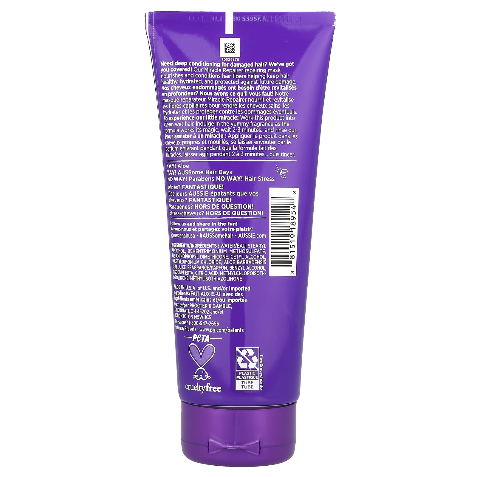 Aussie, Miracle Repairer, восстанавливающая маска с алоэ, 198 мл (6,6 жидк. Унции)