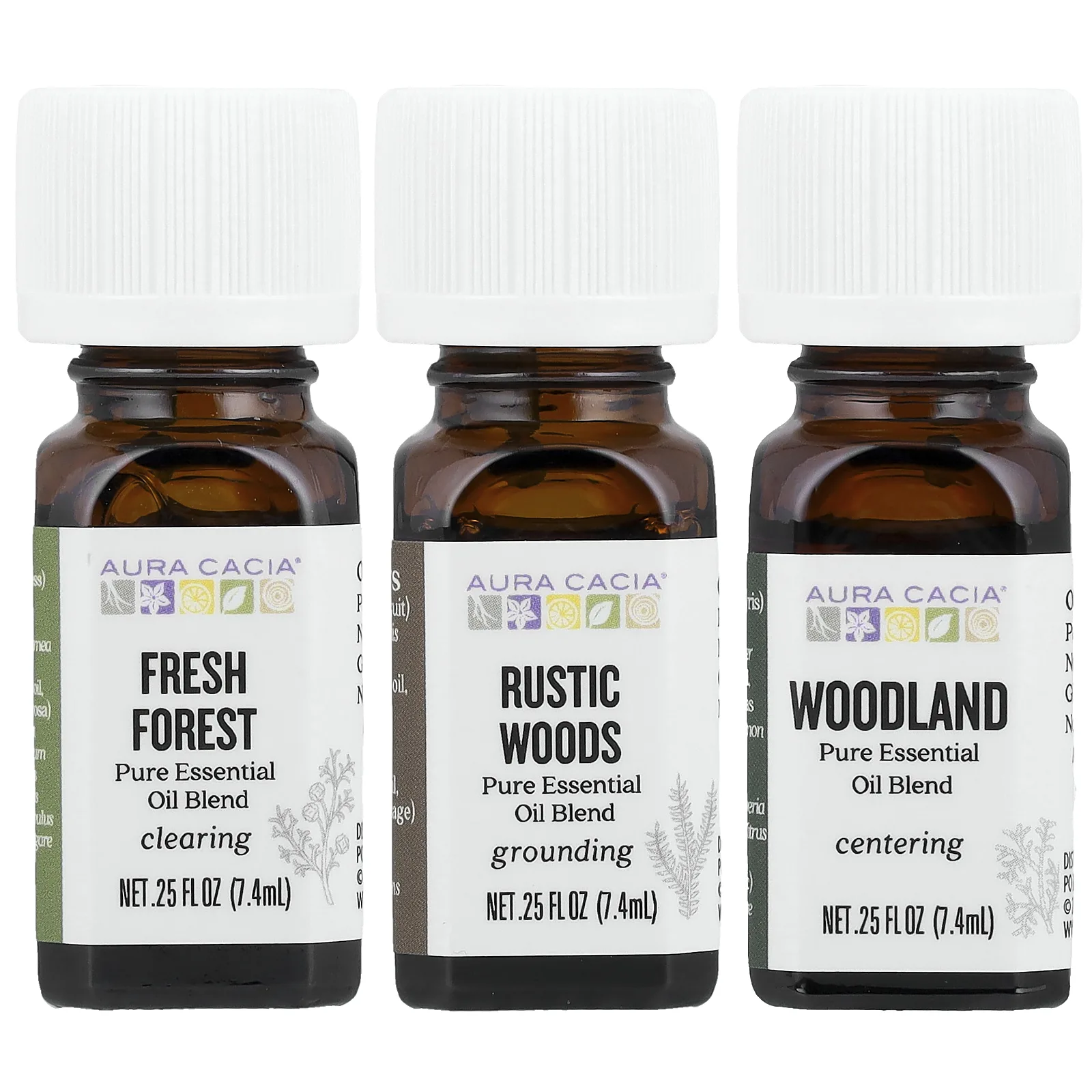 Aura Cacia, A Way In The Woods, набор чистых эфирных масел, 3 флакона по 7,4 мл (0,25 жидк. унции)