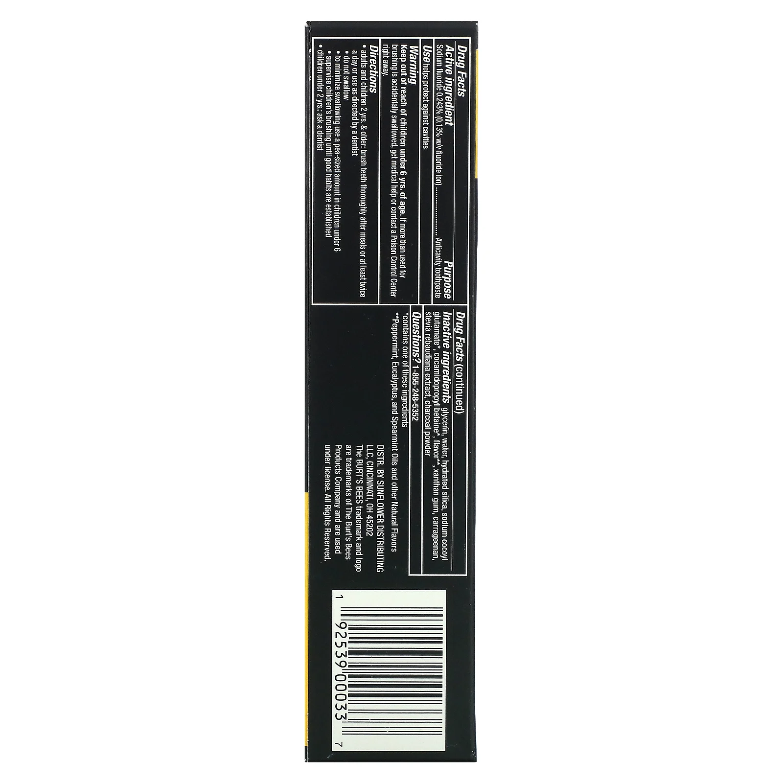 Burt's Bees, Charcoal + Whitening, зубная паста с фтором, горная мята, 133 г (4,7 унции)