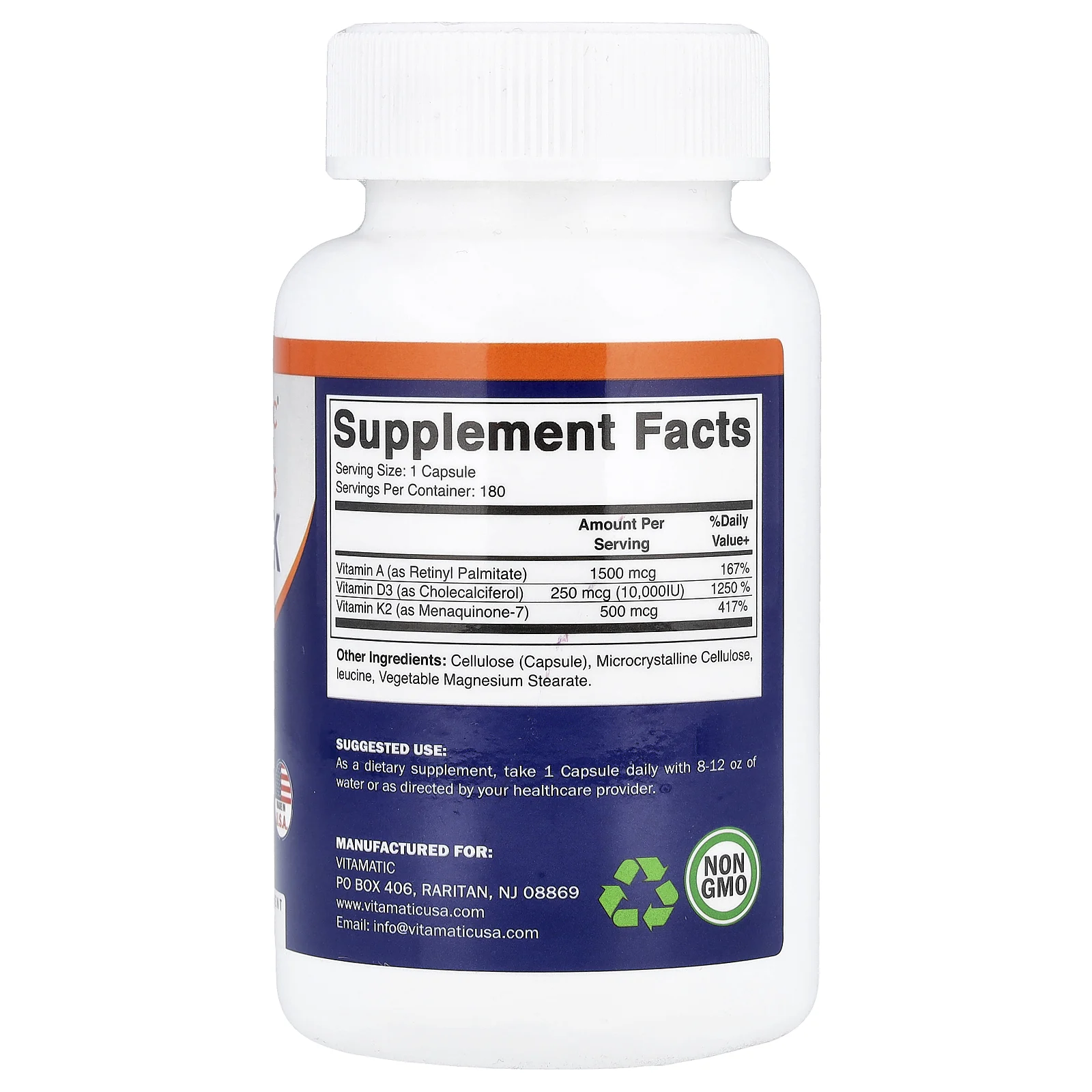 Vitamatic, витамины A, D, K, 180 растительных капсул