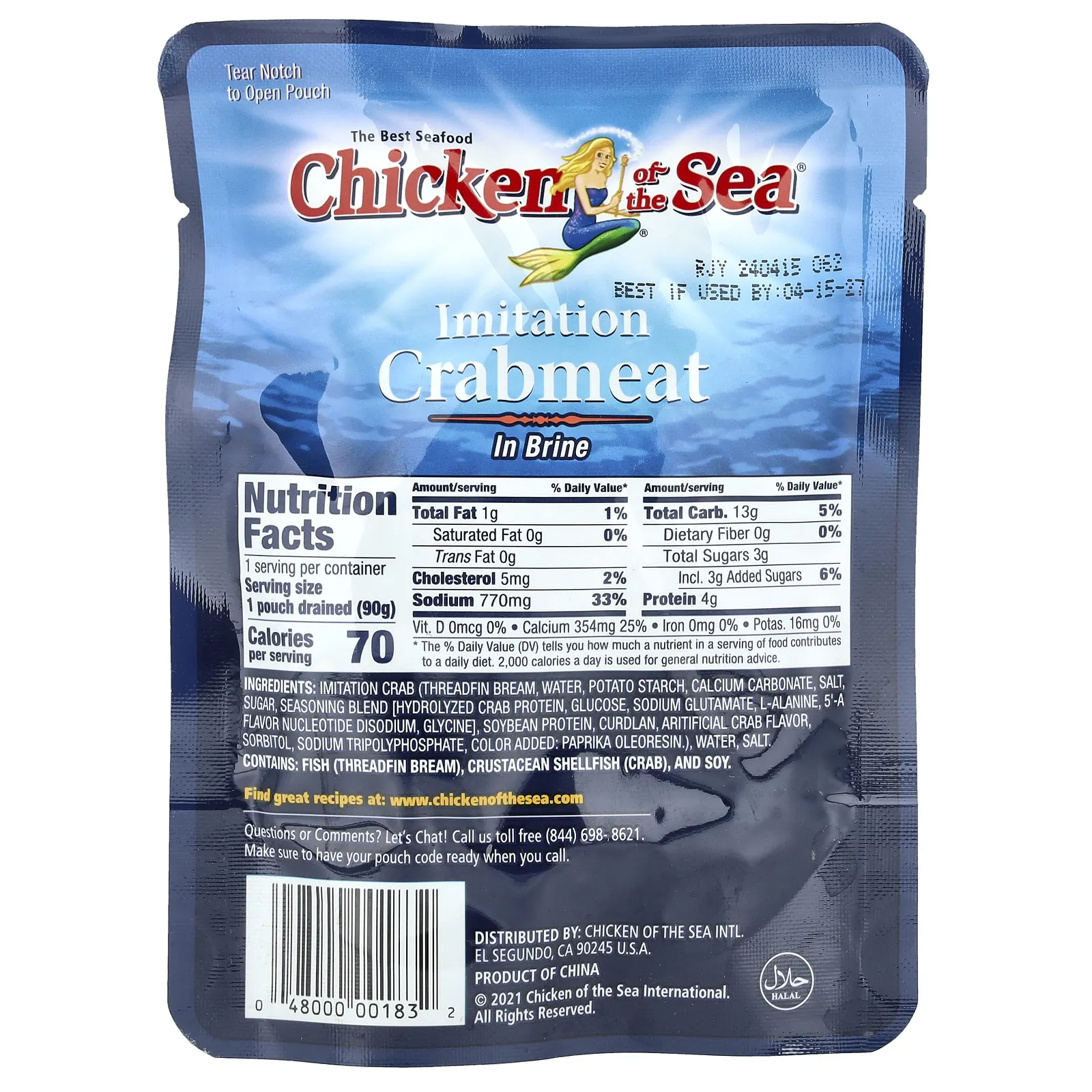 Chicken of the Sea, Крабовое мясо в рассоле, 100 г (3,53 унции)