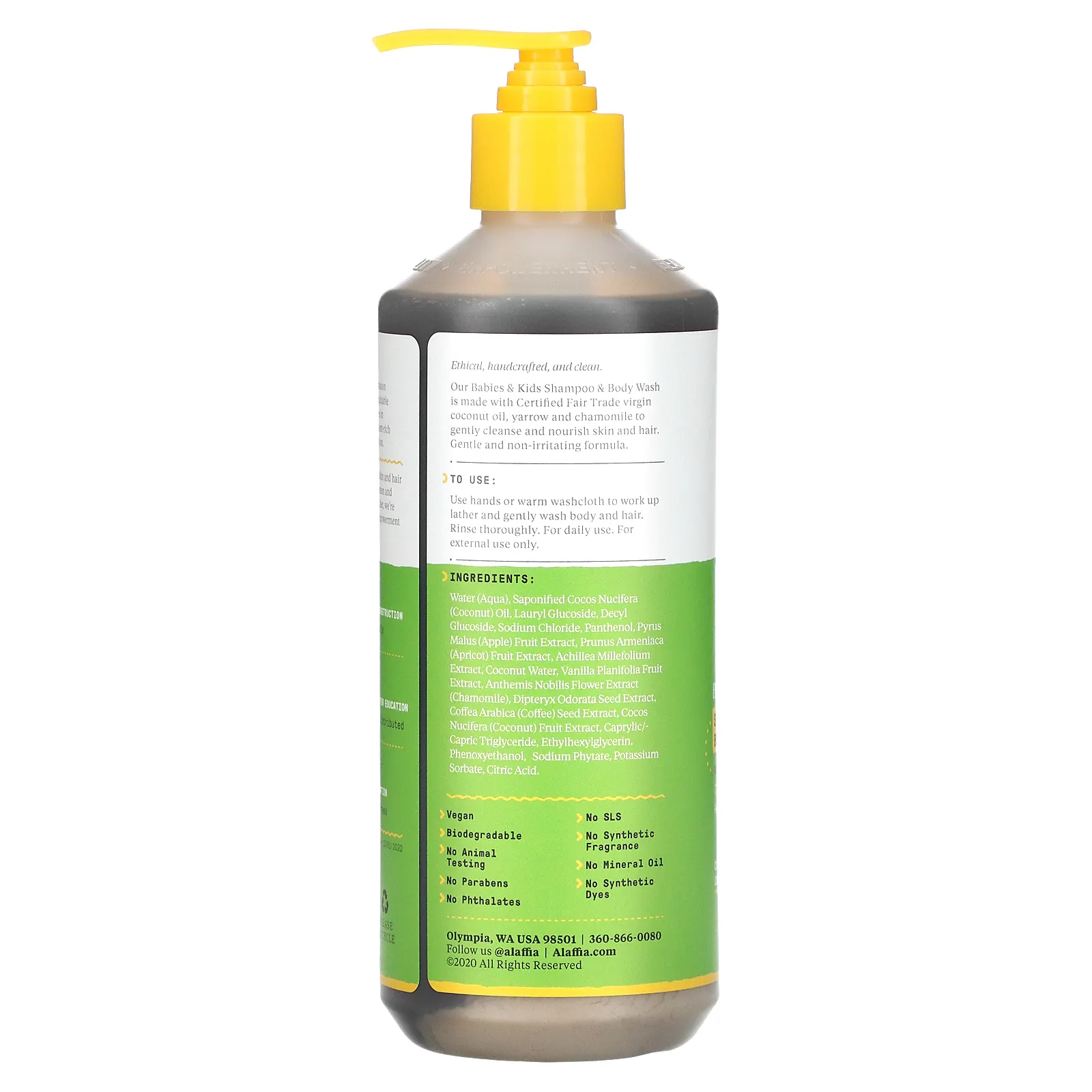 Alaffia, Everyday Coconut, шампунь и гель для душа, подходит для младенцев и детей постарше, кокос и ромашка, 475 мл (16 жидк. унций)