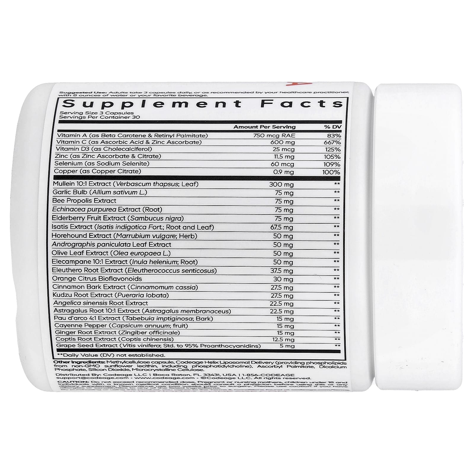 Codeage, Liposomal Mullein Ultra, липосомальный коровяк, 90 растительных капсул