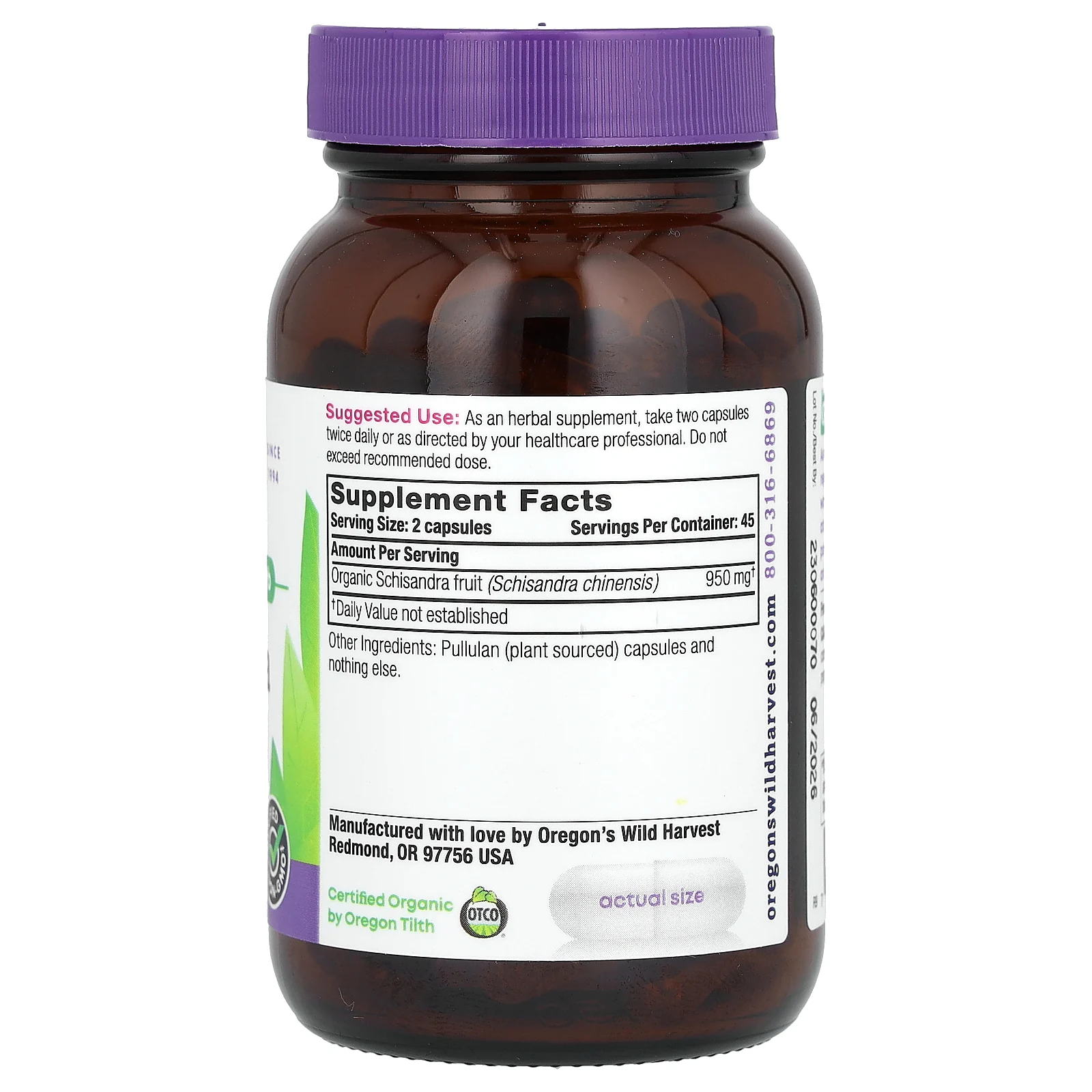 Oregon's Wild Harvest, лимонник, 90 веганских капсул