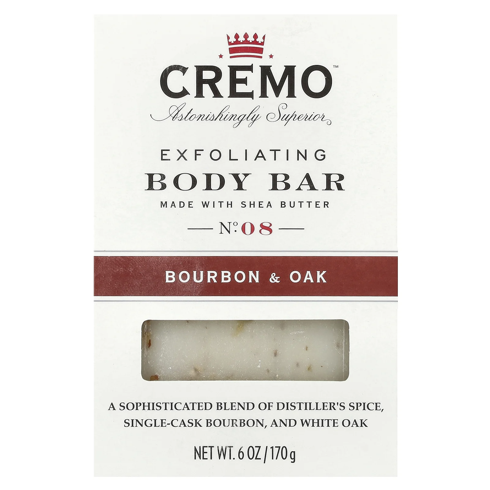 Cremo, Отшелушивающее мыло для тела, № 08, бурбон и дуб, 170 г (6 унций)