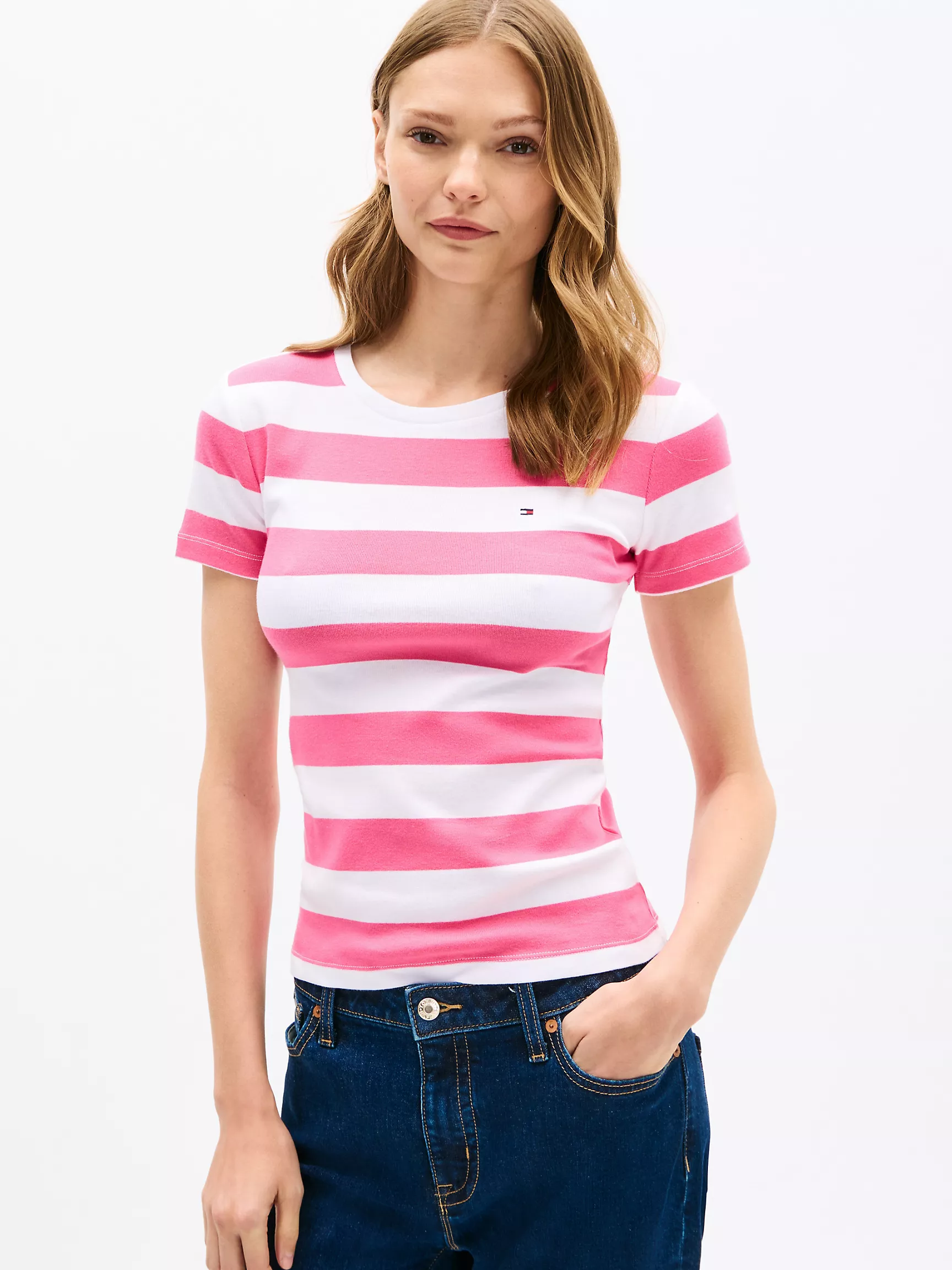 Женская футболка Tommy Hilfiger, Футболка с круглым вырезом и полосками в стиле регби