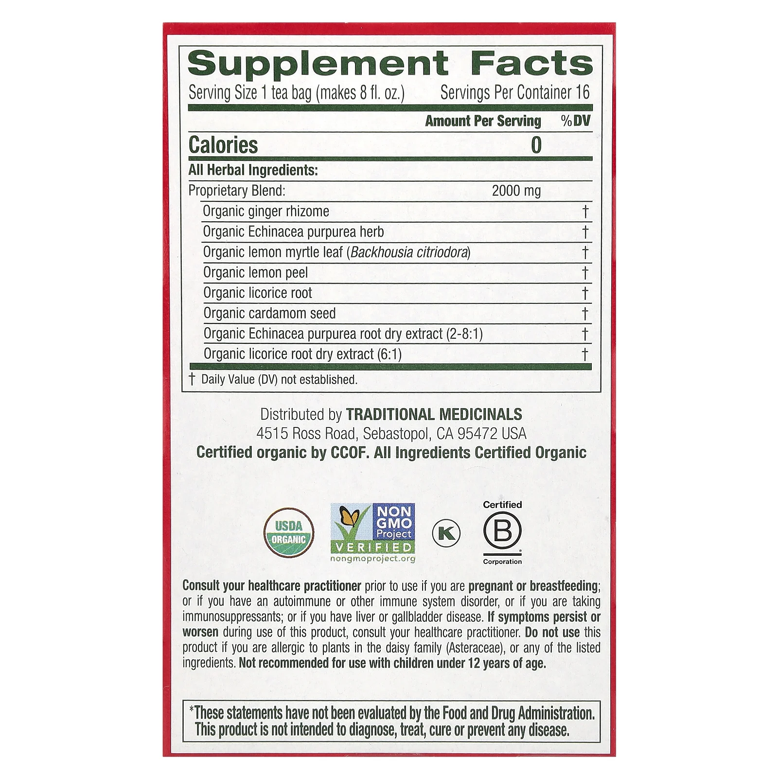 Traditional Medicinals, Organic Immune Zoom, лимонный имбирь, без кофеина, 16 чайных пакетиков в упаковке, 32 г (1,13 унции)