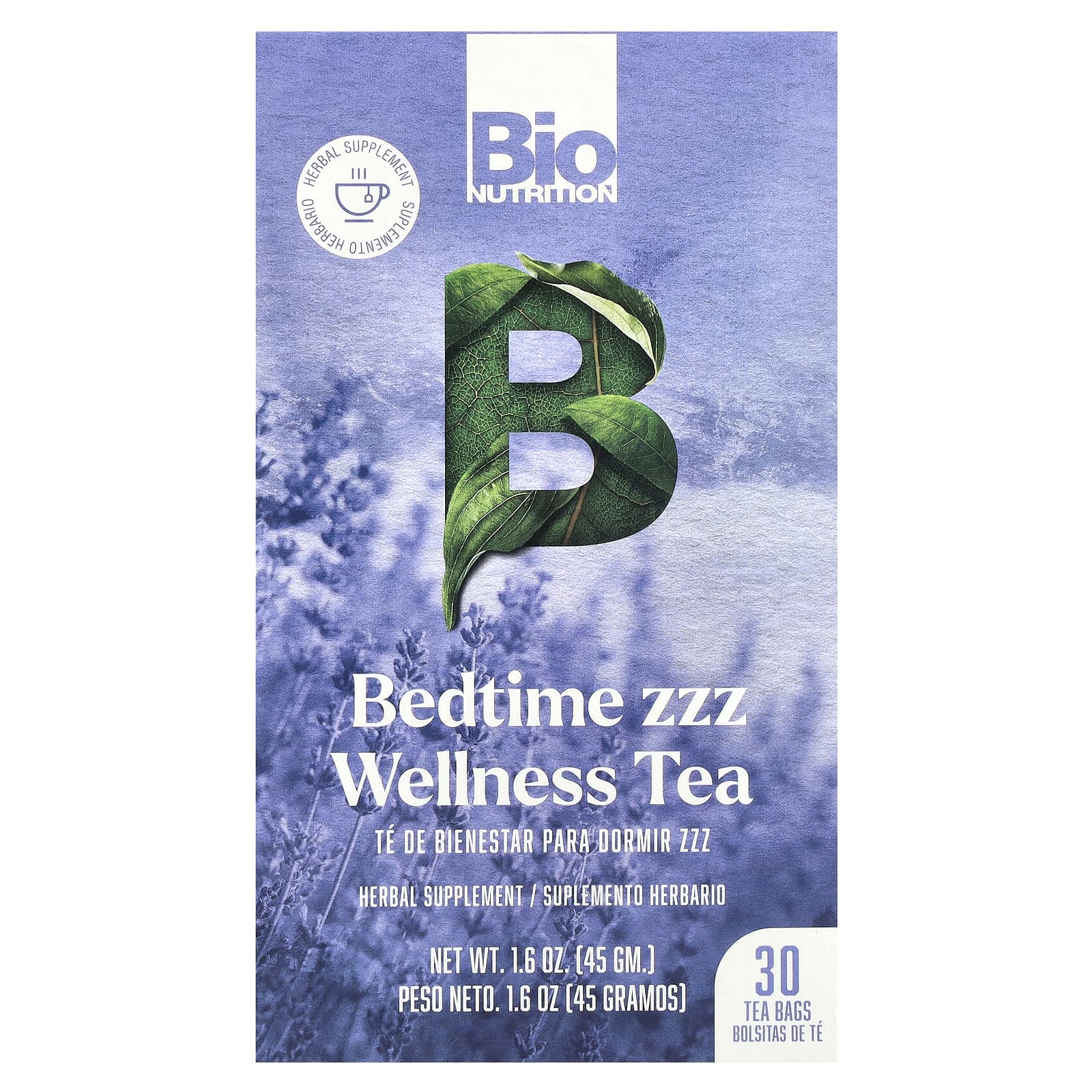 Bio Nutrition, Bedtime zzz Wellness Tea, без кофеина, 30 чайных пакетиков, 45 г (1,6 унции)