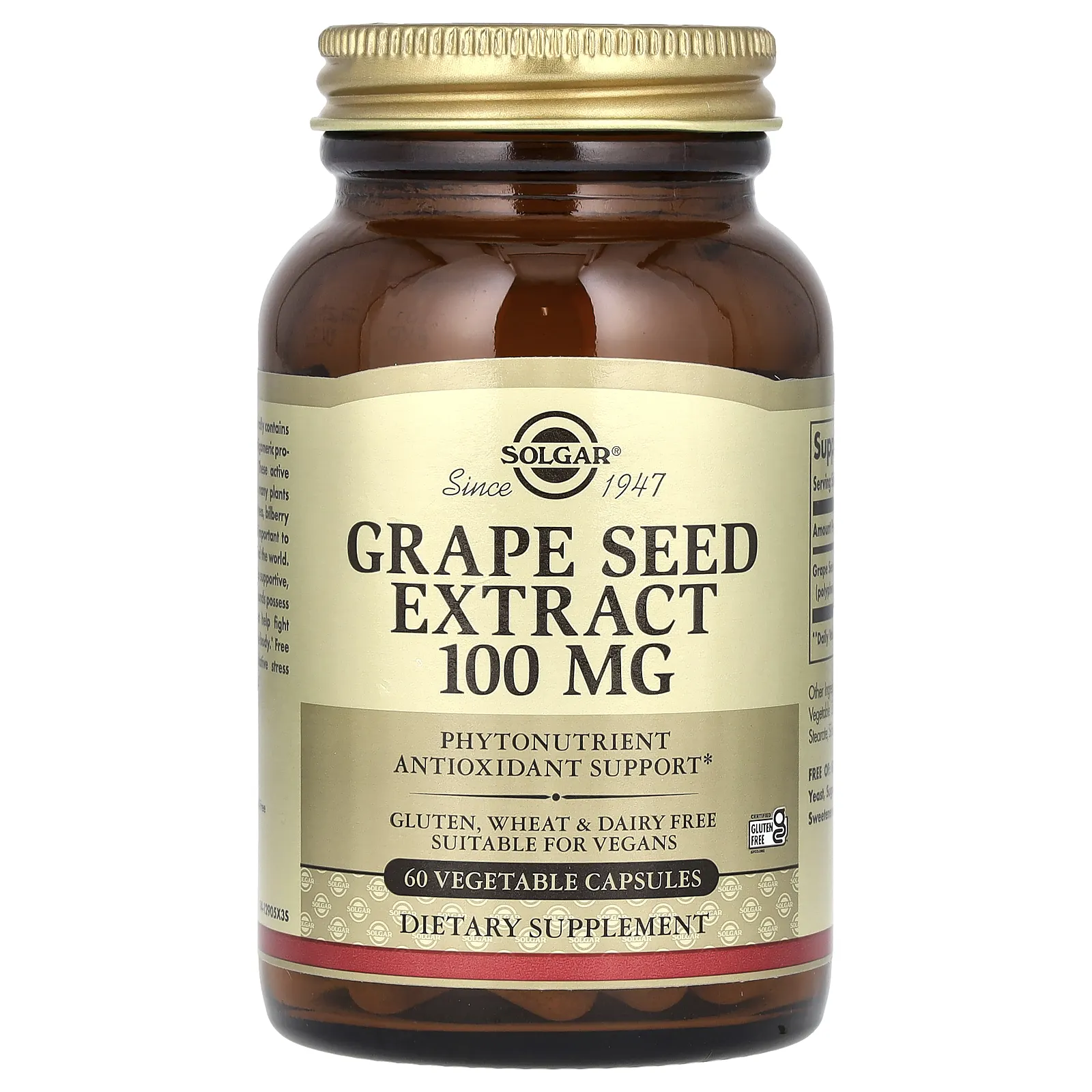 Solgar, экстракт виноградных косточек, 100 мг, 60 вегетарианских капсул