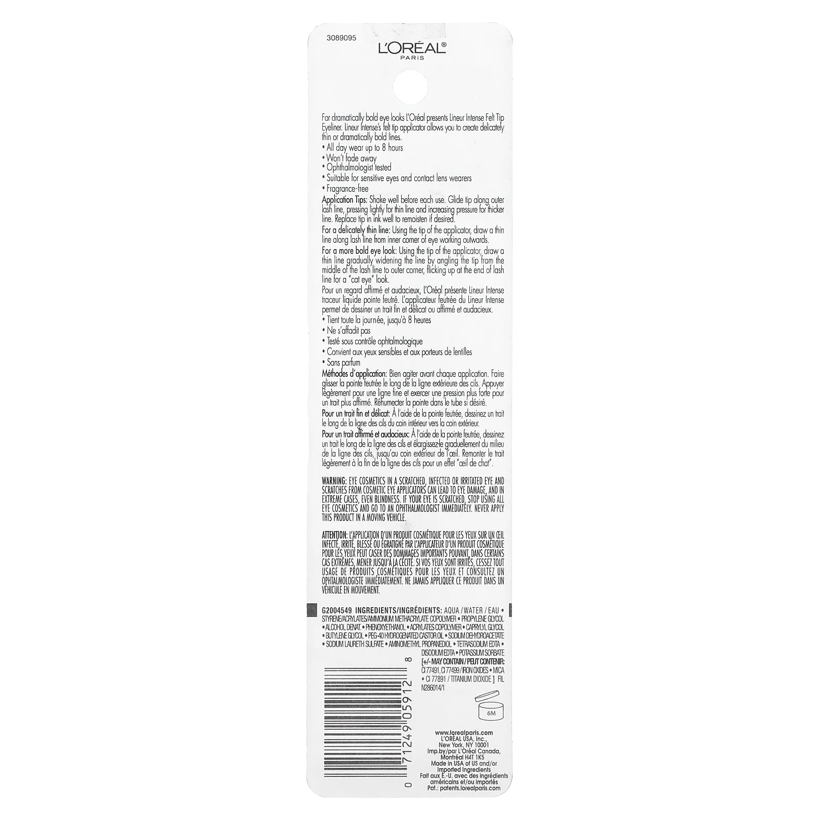 L'Oréal, Lineur Intense, фломастер, жидкая подводка для глаз, оттенок 610 черная слюда, 1,5 мл (0,05 жидк. унции)