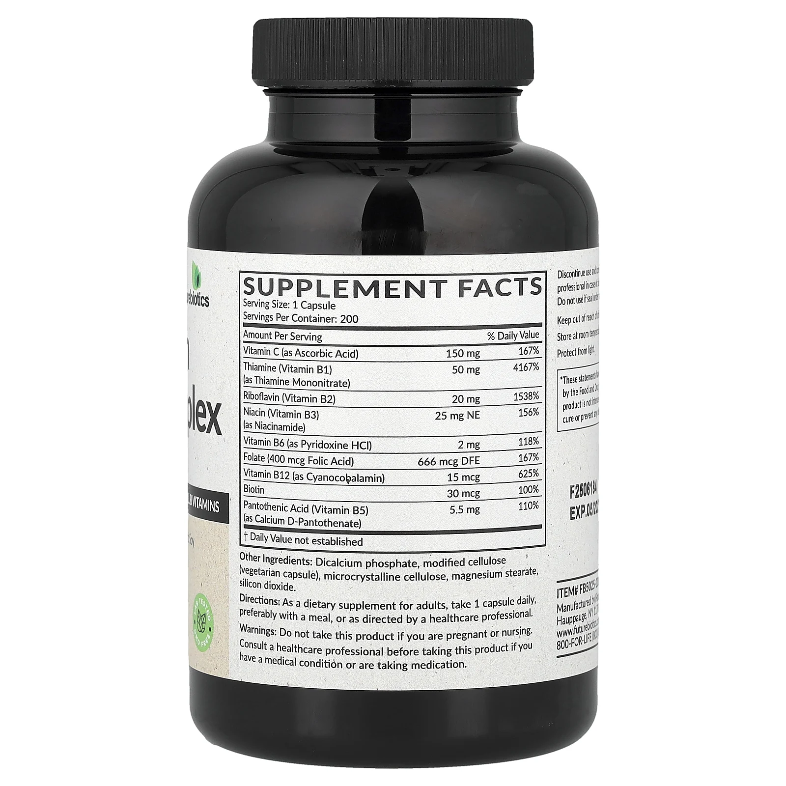 Futurebiotics, комплекс витаминов группы B с витамином C, 200 вегетарианских капсул