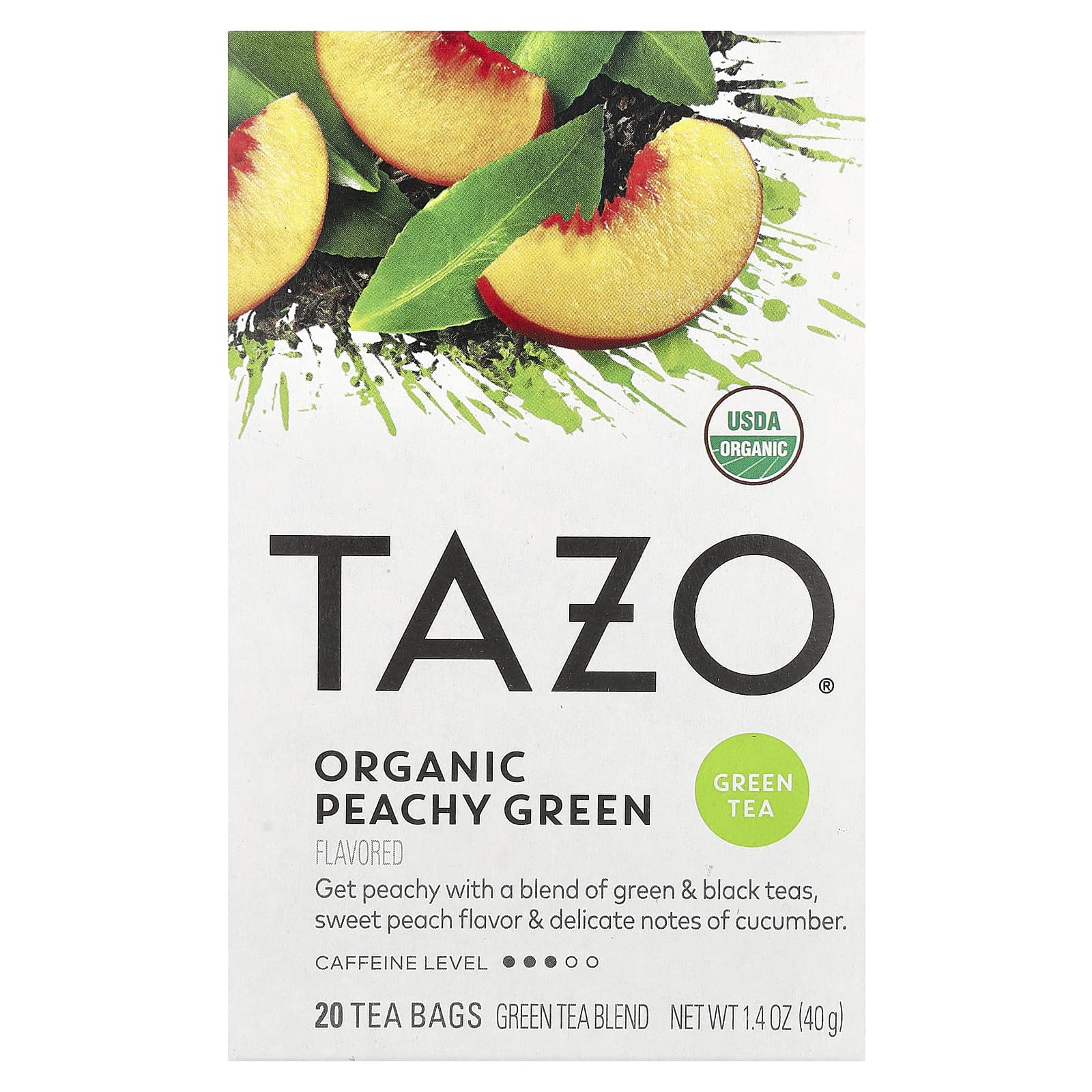 Tazo Teas, Органический зеленый чай, персиково-зеленый, 20 чайных пакетиков, 40 г (1,4 унции)
