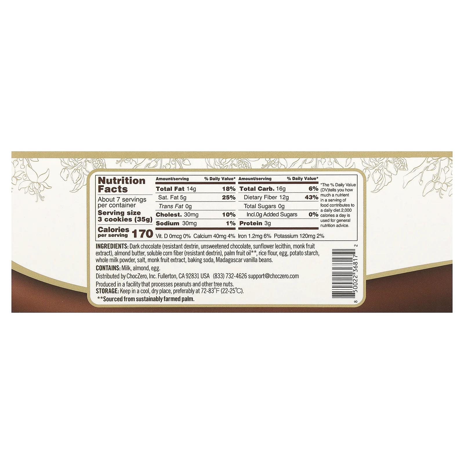 ChocZero, Premium Cookies, печенье с темным шоколадом, 20 пакетиков по 11,5 г (0,4 унции)