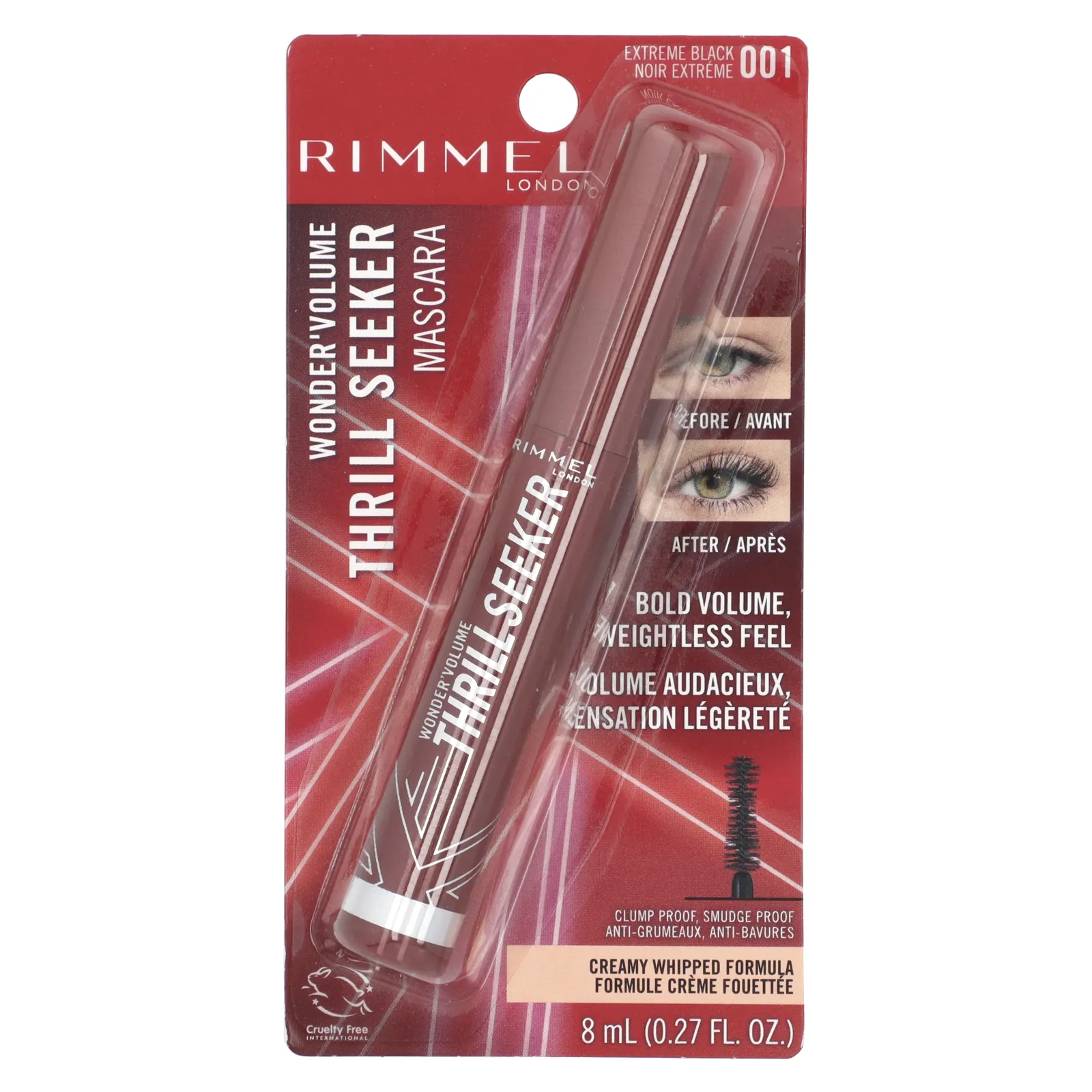 Rimmel London, Wonder'Volume Thrill Seeker, тушь для ресниц, оттенок 001 насыщенный черный, 8 мл (0,27 жидк. унции)