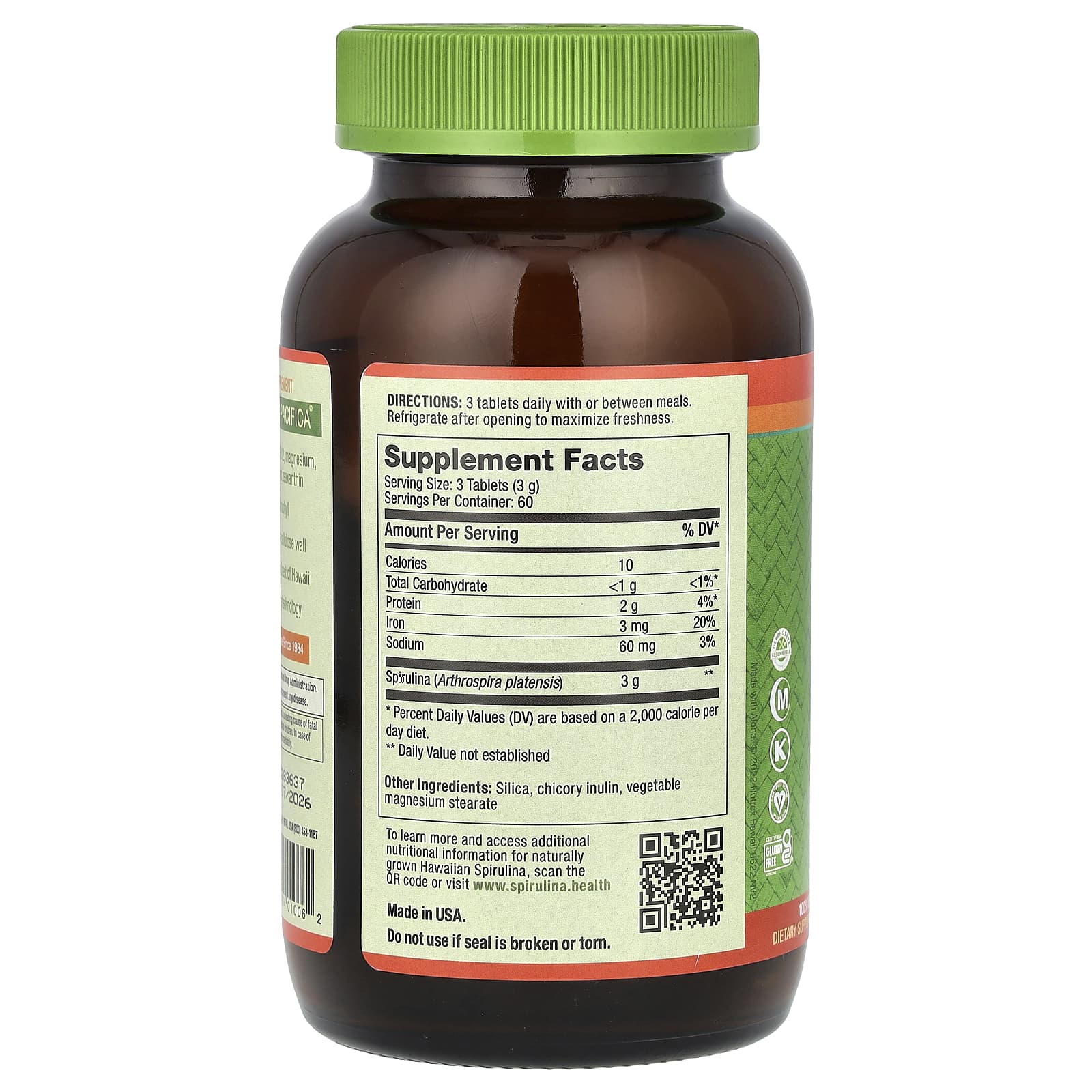 Nutrex Hawaii, Pure Hawaiian Spirulina, спирулина, 3 г, 180 таблеток (1 г в 1 таблетке)