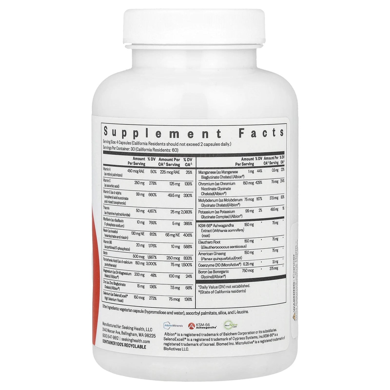 Seeking Health, Мультивитамины для чувствительной кожи, 120 вегетарианских капсул