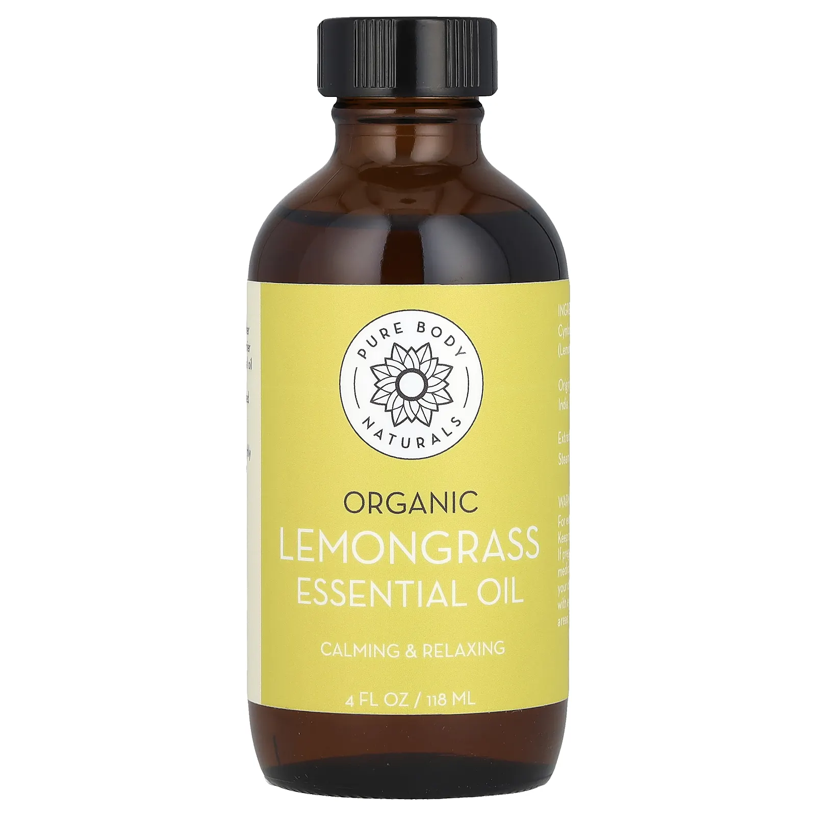 Pure Body Naturals, Органическое эфирное масло, лемонграсс, 118 мл (4 жидк. Унции)