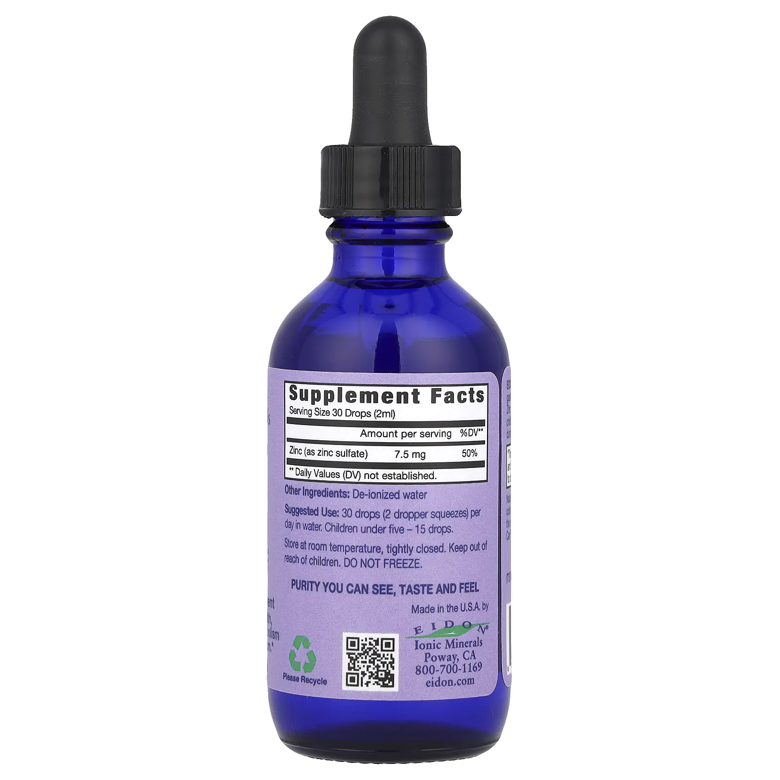 Eidon Ionic Minerals, Ionic Minerals, цинк, жидкий концентрат, 60 мл (2 унции)