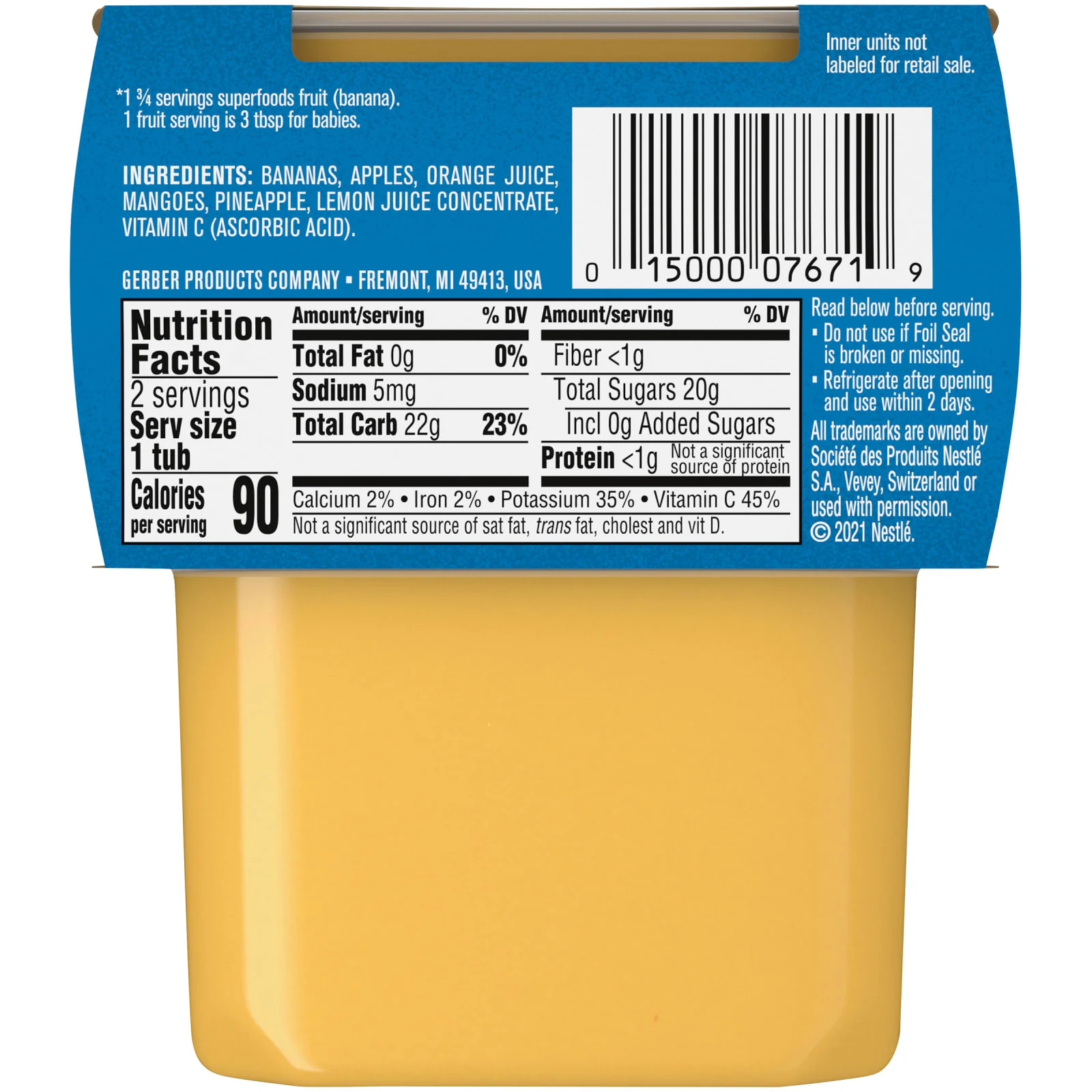 Gerber, Бананово-апельсиновая смесь, 2 баночки по 113 г (4 унции)