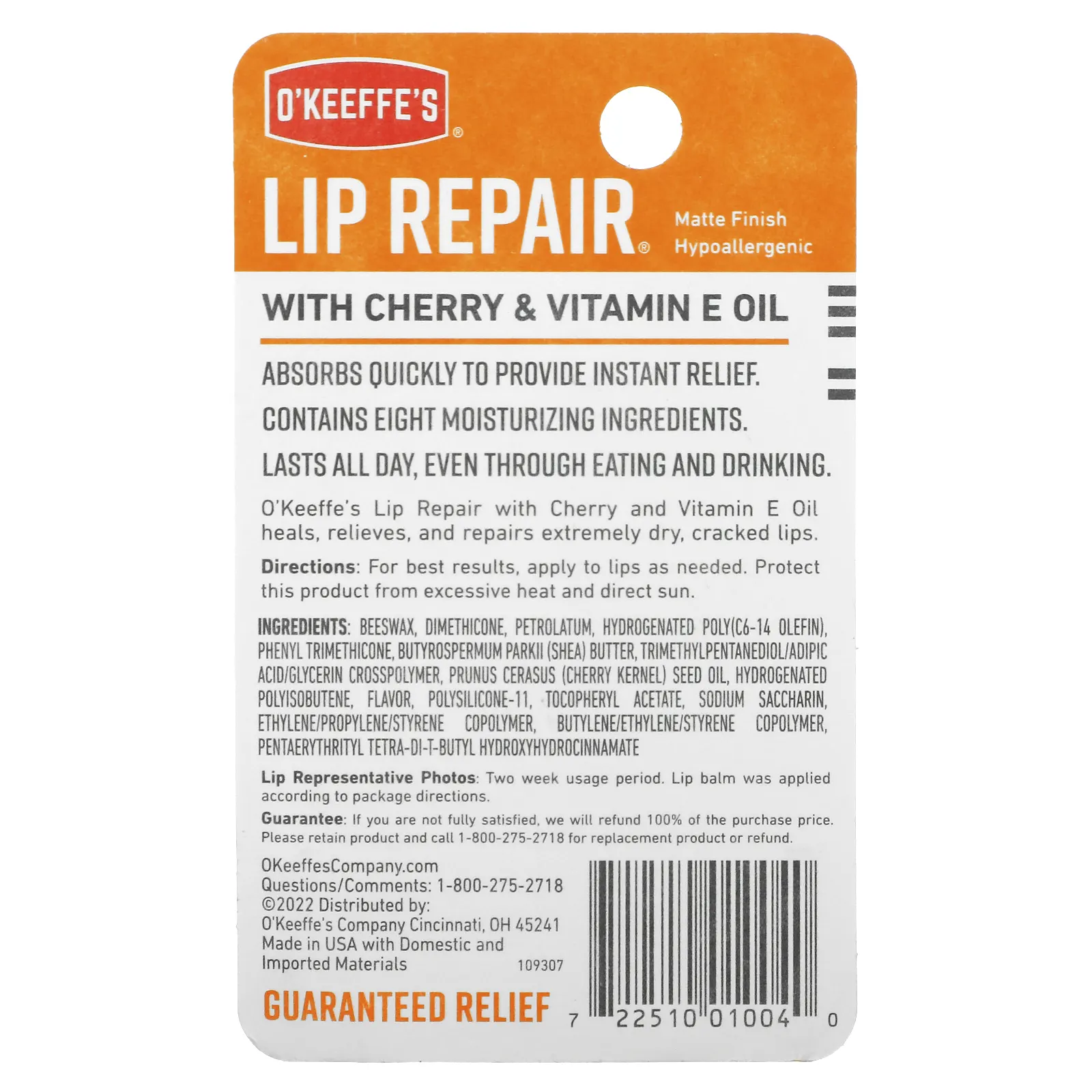 O'Keeffe's, Бальзам для губ Lip Repair, вишня и масло с витамином Е, 4,2 г (0,15 унции)